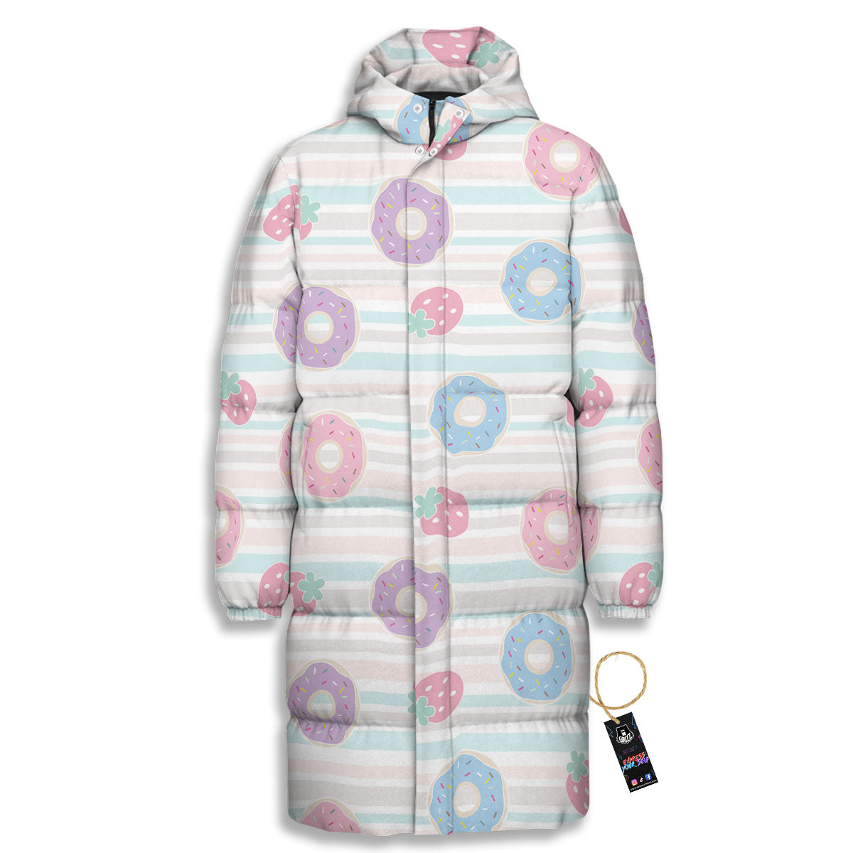 Donut Pastel Print Pattern Long Down Jacket-grizzshop