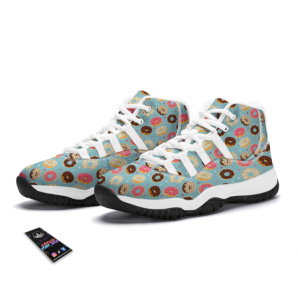 Donut Pattern Print White Bball Shoes-grizzshop
