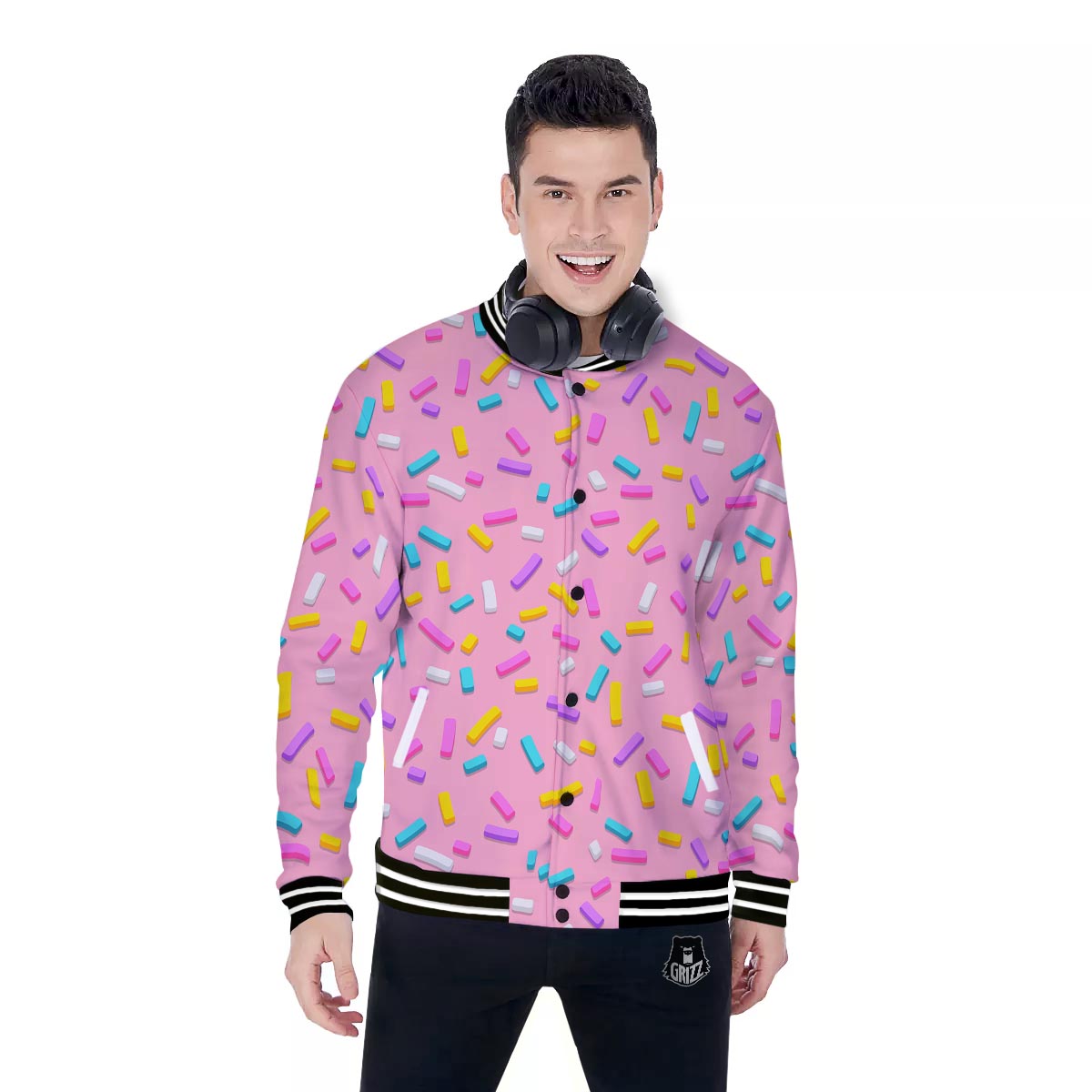 Donut Sprinkles Print Pattern Baseball Jacket-grizzshop