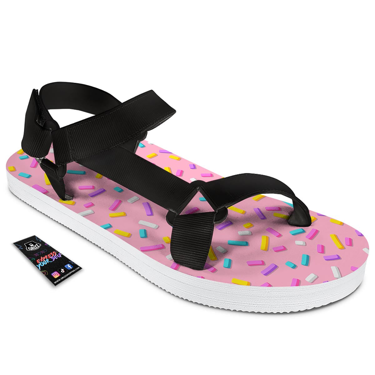 Donut Sprinkles Print Pattern Black Open Toe Sandals-grizzshop