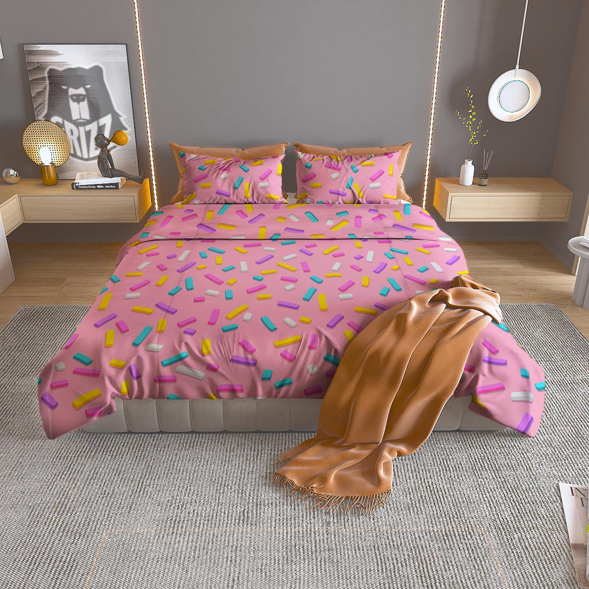 Dart Yellow And Black Print Pattern Duvet Cover Bedding Set