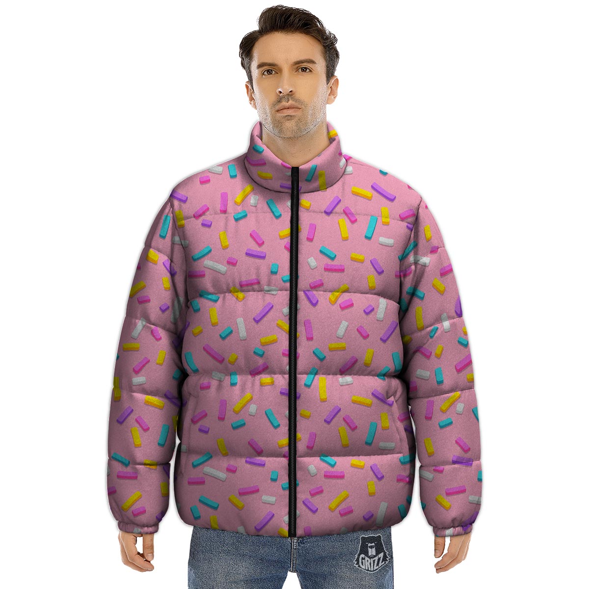 Donut Sprinkles Print Pattern Puffer Jacket-grizzshop