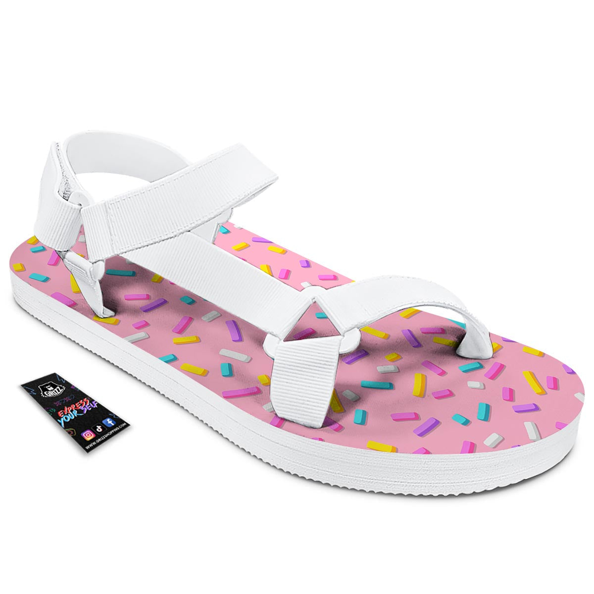 Donut Sprinkles Print Pattern White Open Toe Sandals-grizzshop