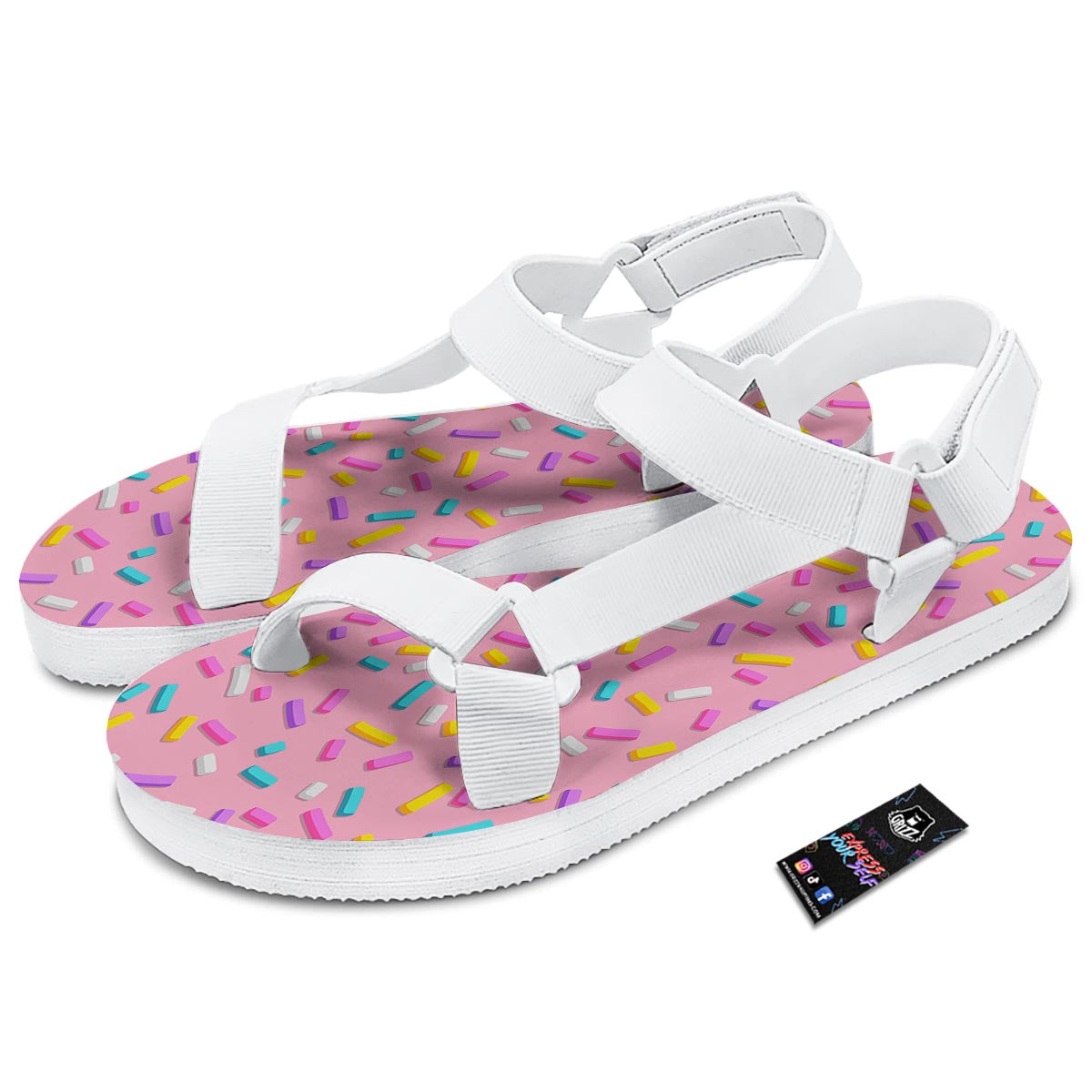 Donut Sprinkles Print Pattern White Open Toe Sandals-grizzshop