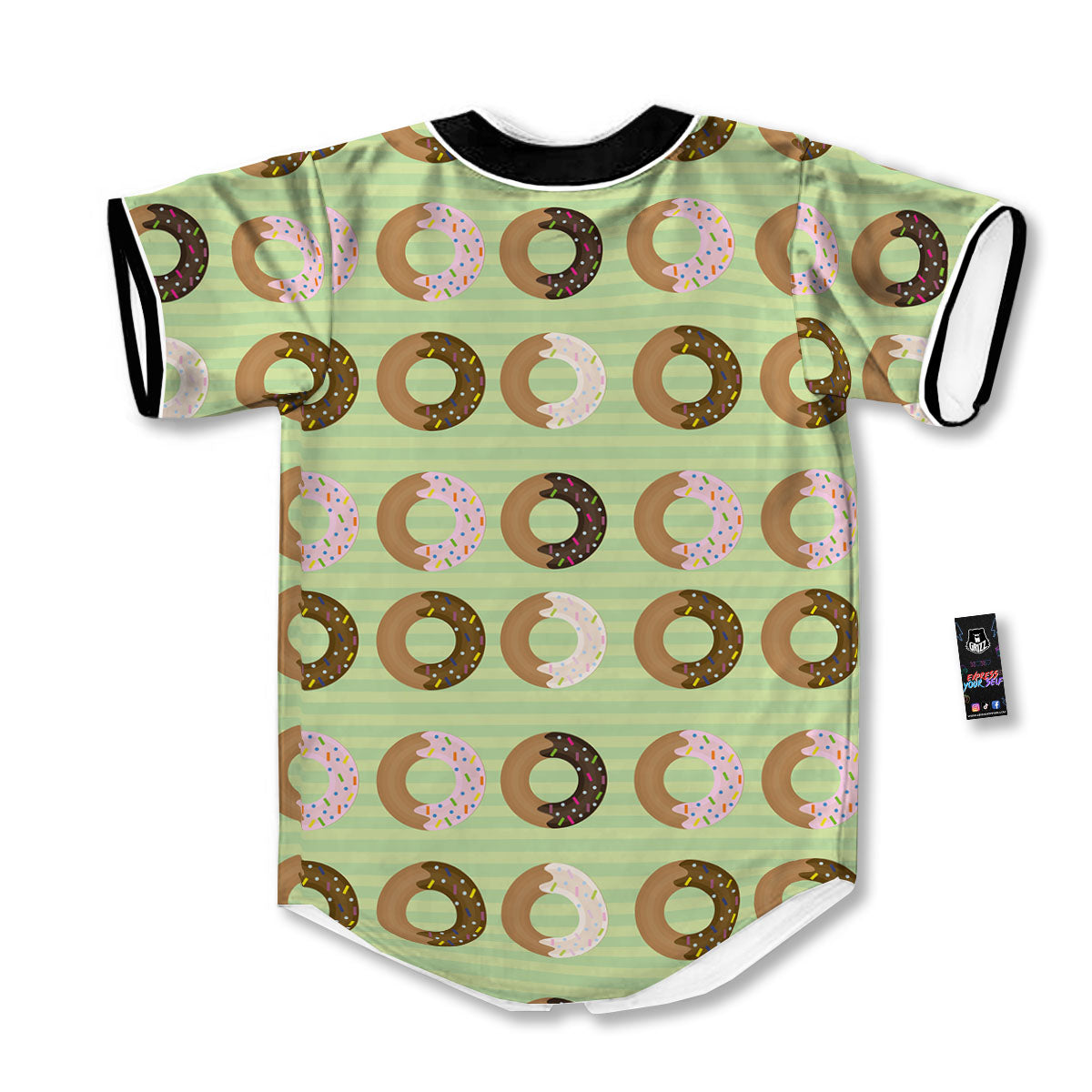Donut Striped Green Print Pattern Baseball Jersey-grizzshop