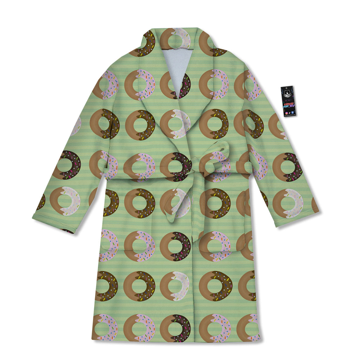 Donut Striped Green Print Pattern Bathrobe-grizzshop