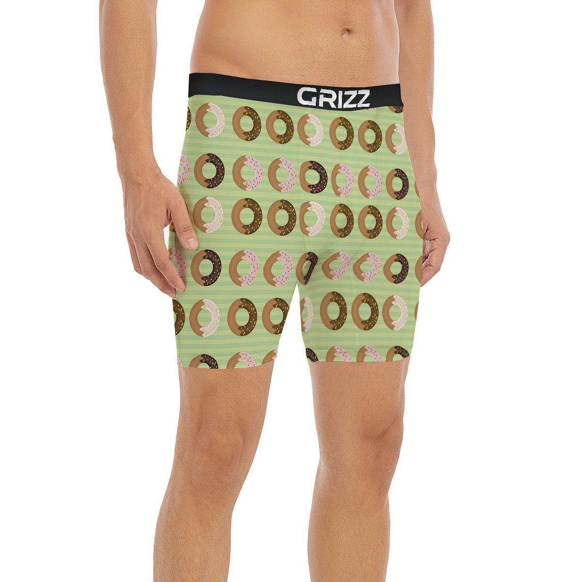 Donut Striped Green Print Pattern Boxer Briefs-grizzshop