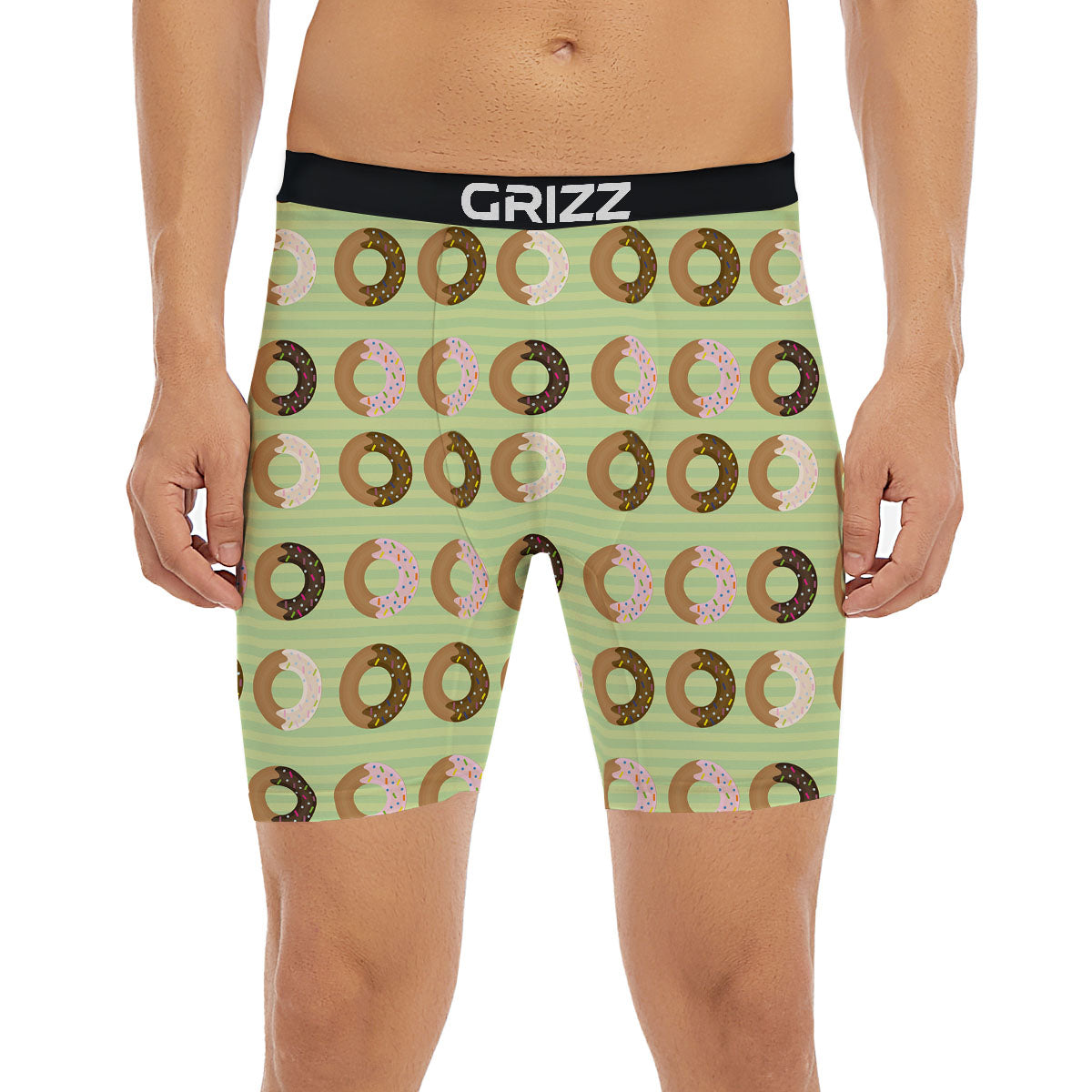 Donut Striped Green Print Pattern Boxer Briefs-grizzshop