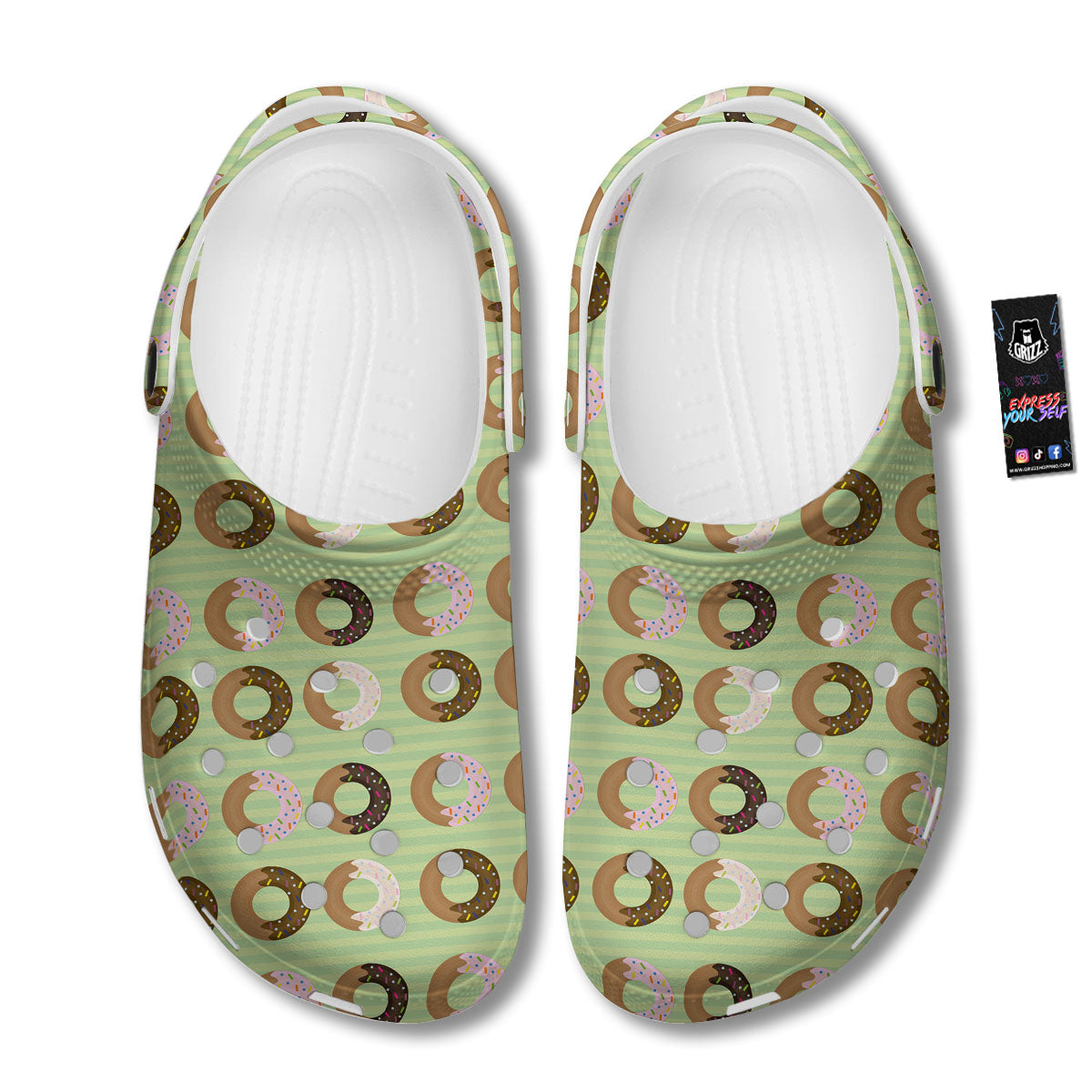 Donut Striped Green Print Pattern Clog-grizzshop
