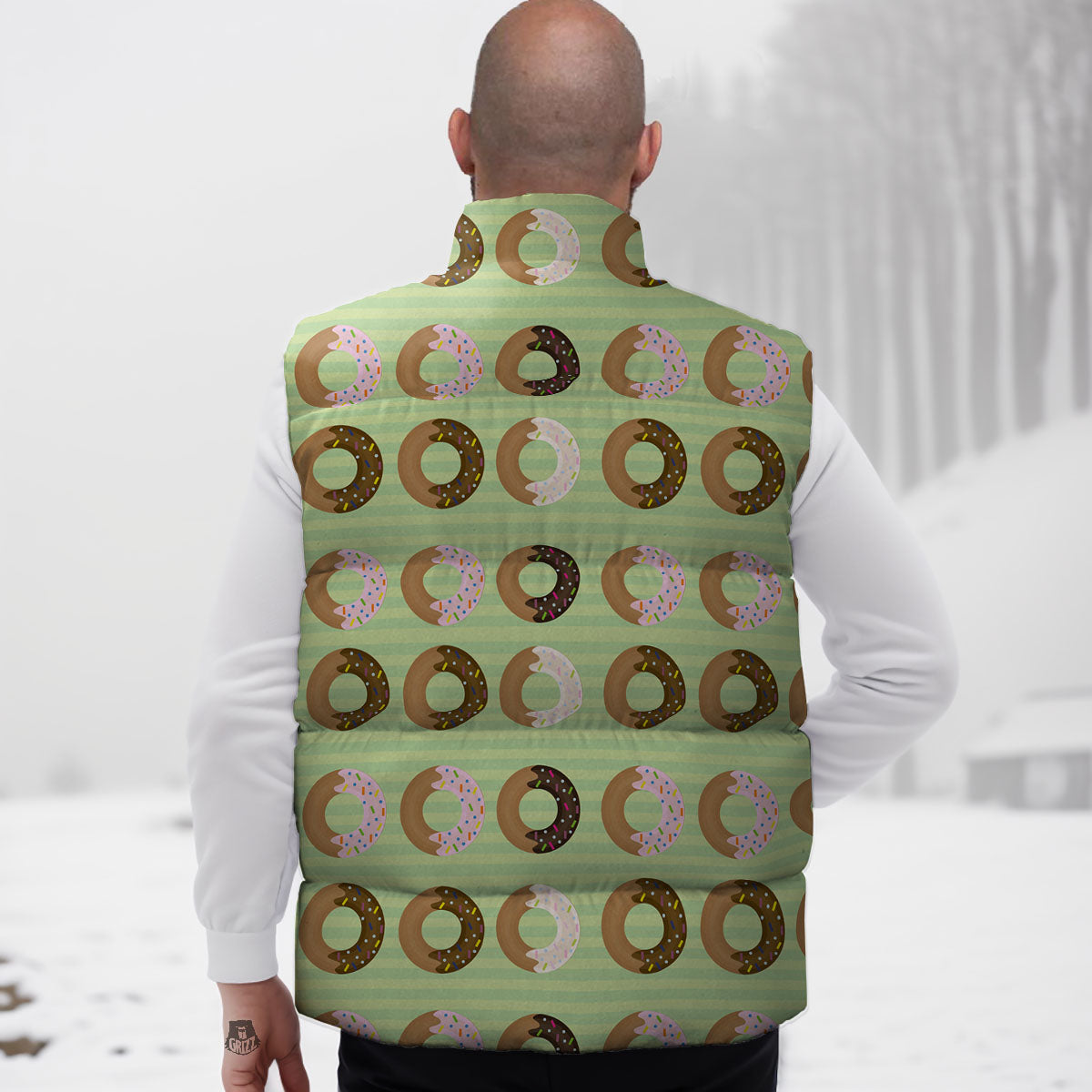 Donut Striped Green Print Pattern Down Vest