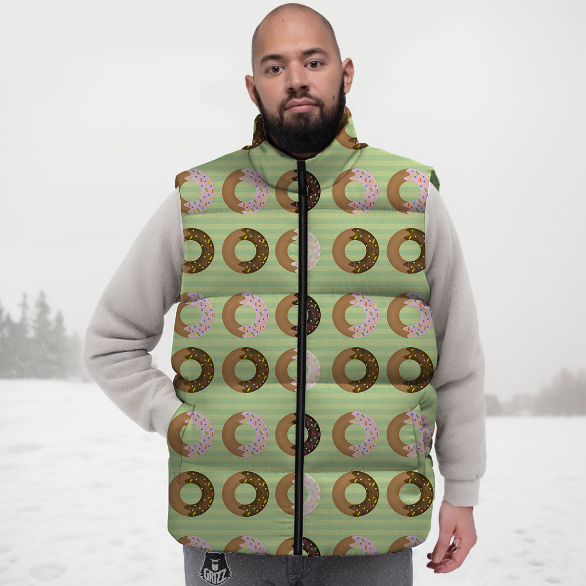 Donut Striped Green Print Pattern Down Vest