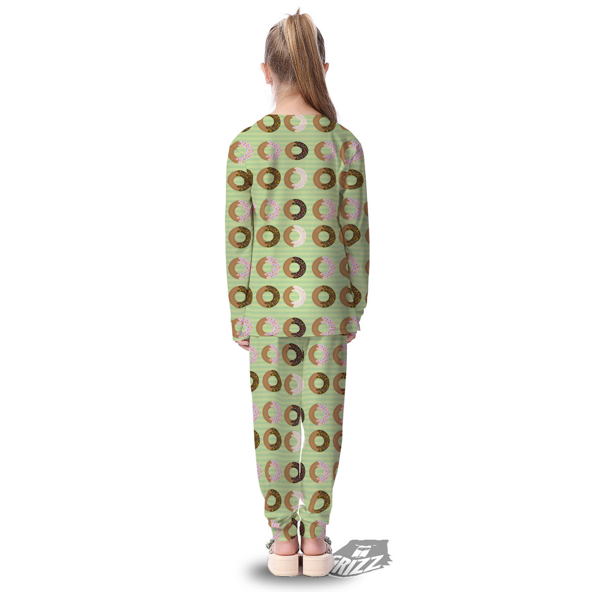Donut Striped Green Print Pattern Kid's Pajamas-grizzshop