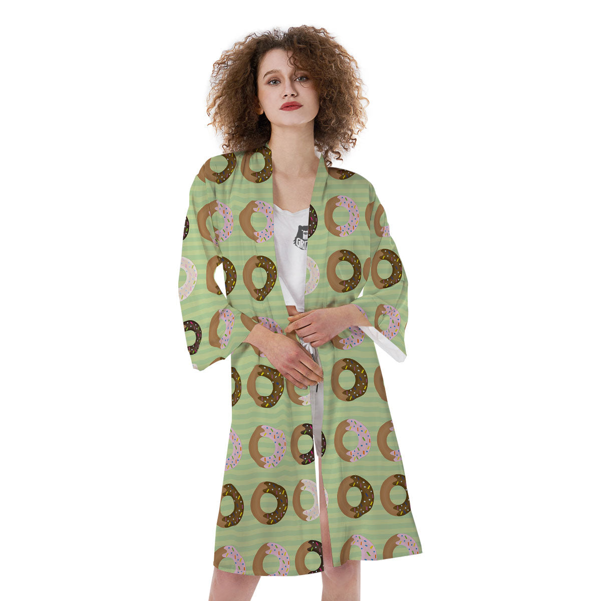 Donut Striped Green Print Pattern Kimono-grizzshop