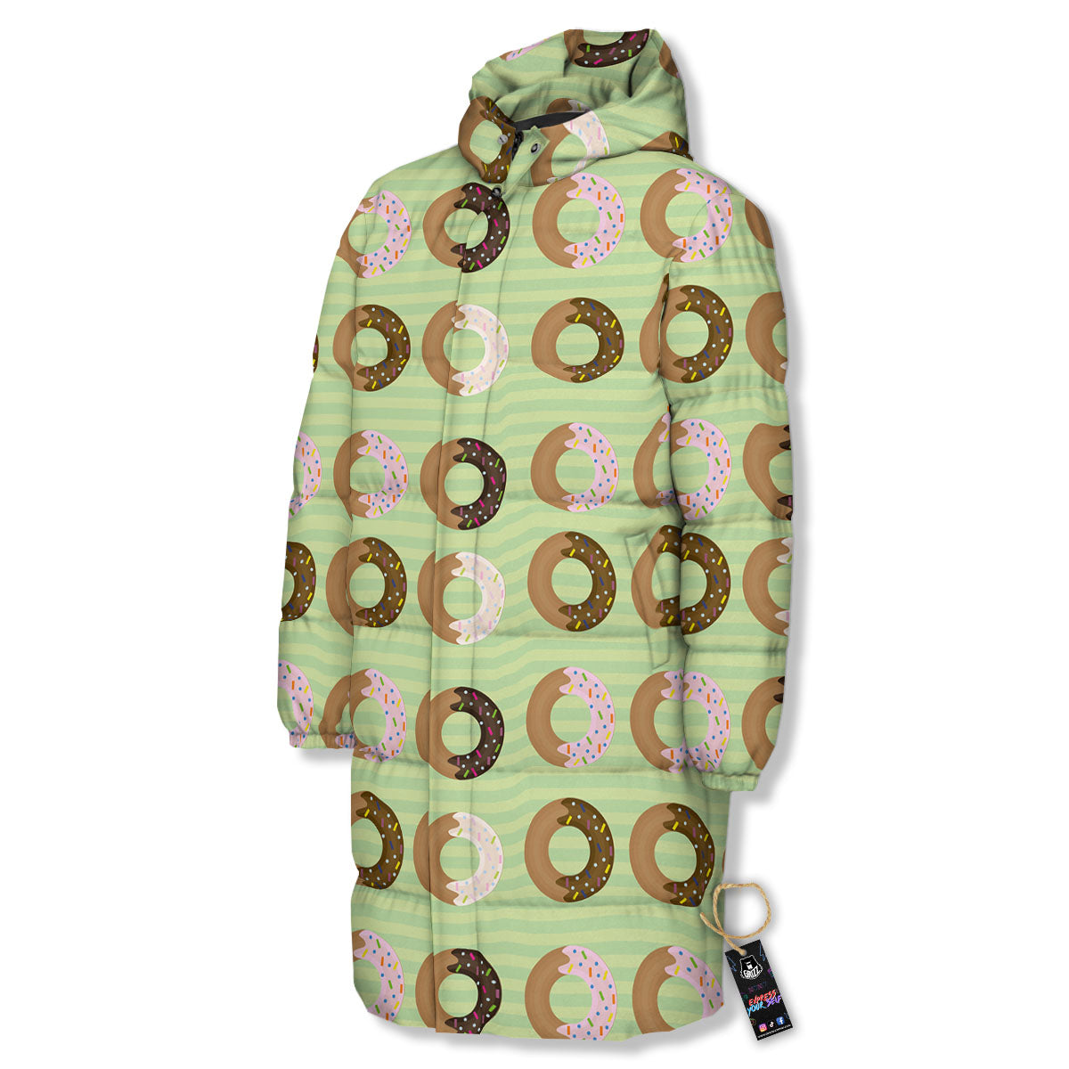 Donut Striped Green Print Pattern Long Down Jacket-grizzshop