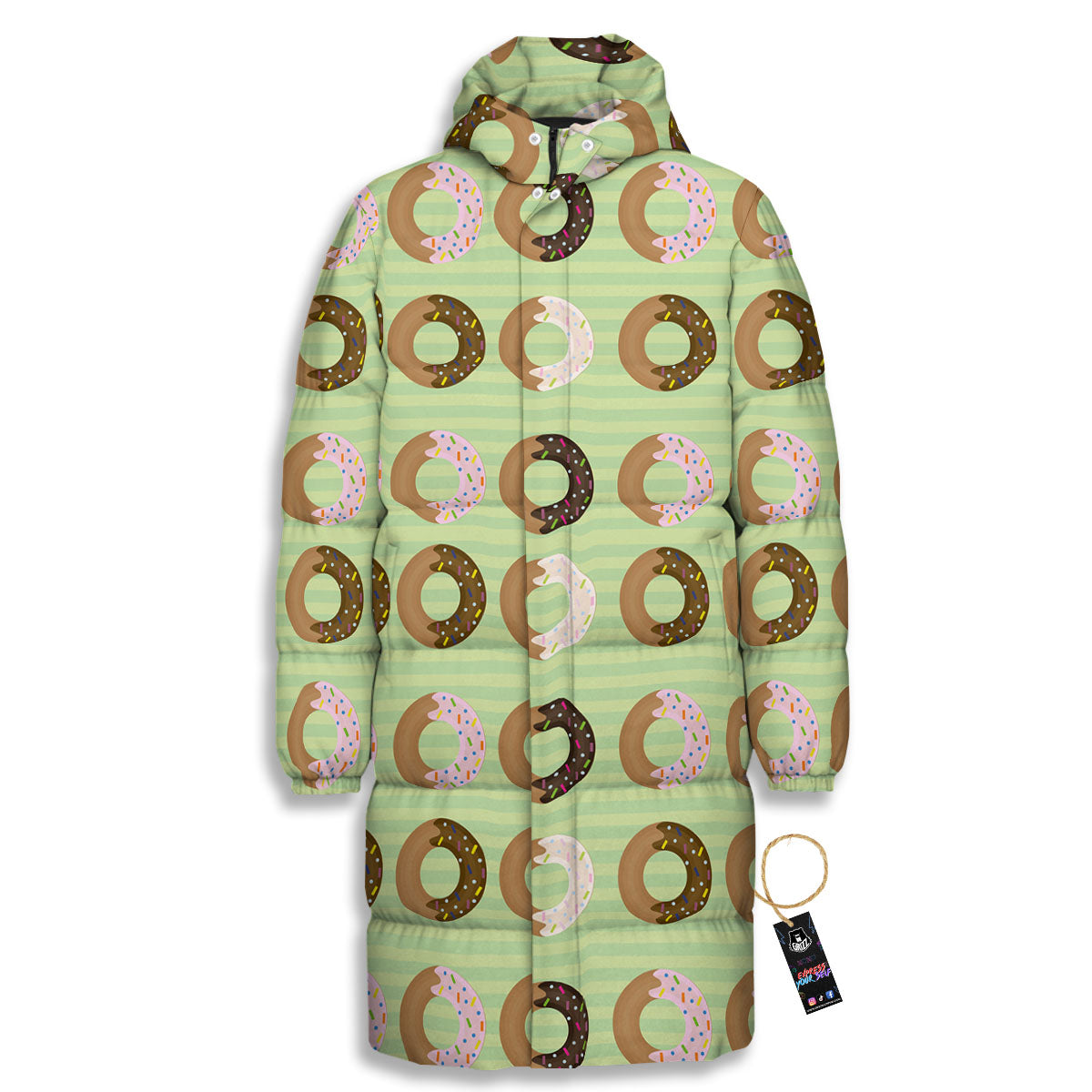 Donut Striped Green Print Pattern Long Down Jacket-grizzshop