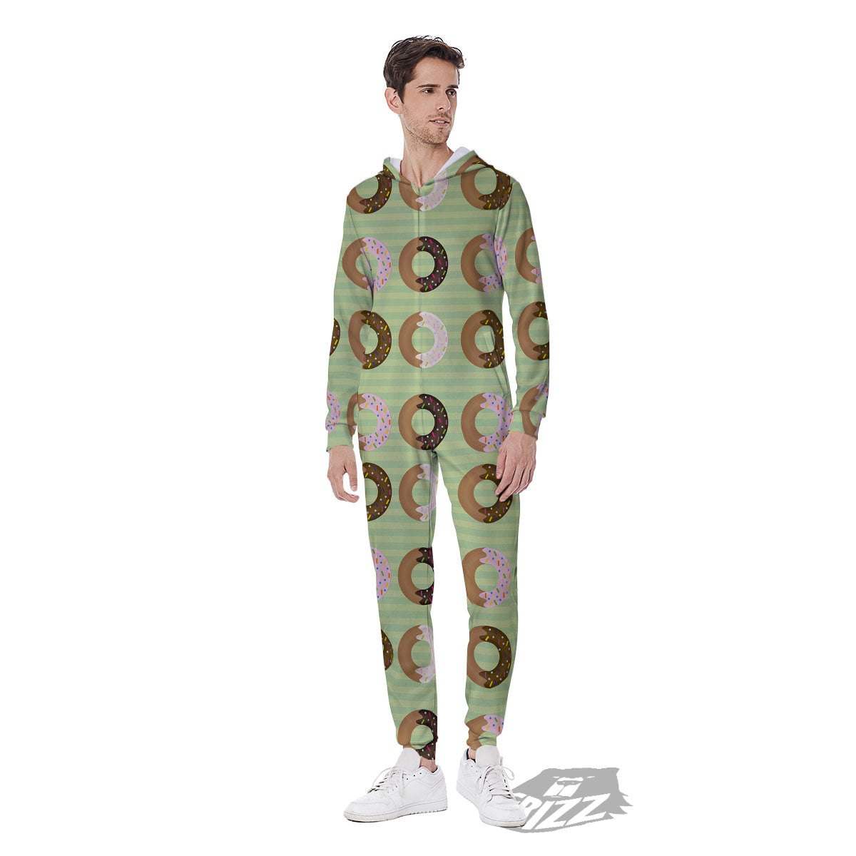 Donut Striped Green Print Pattern Men's Jumpsuit-grizzshop