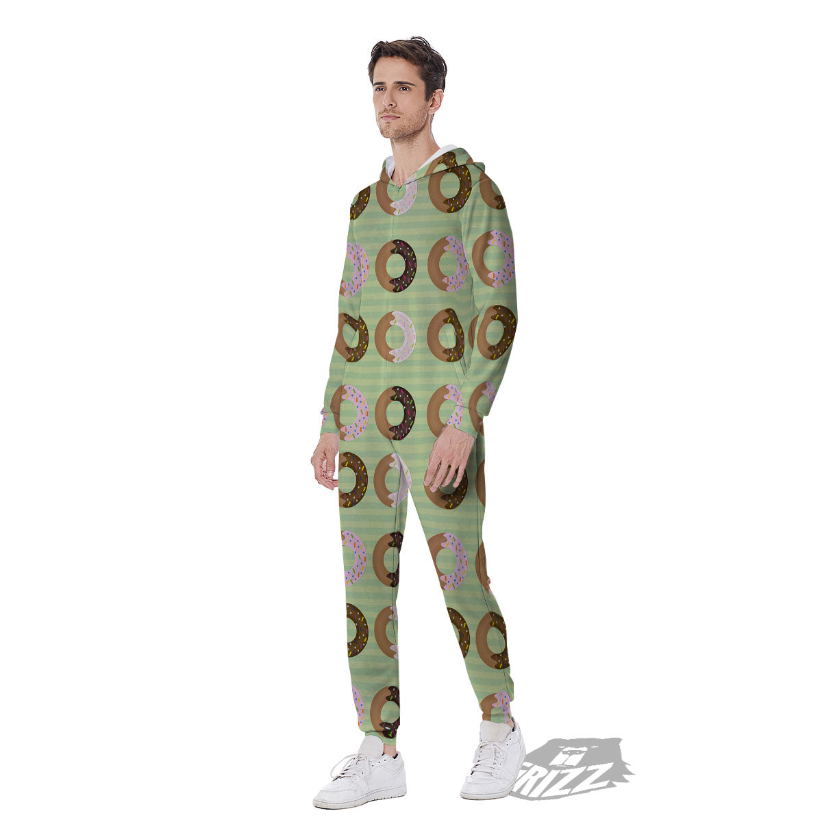 Donut Striped Green Print Pattern Men's Jumpsuit-grizzshop