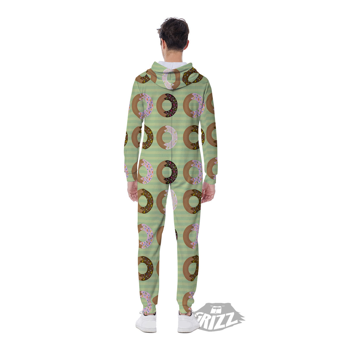 Donut Striped Green Print Pattern Men's Jumpsuit-grizzshop