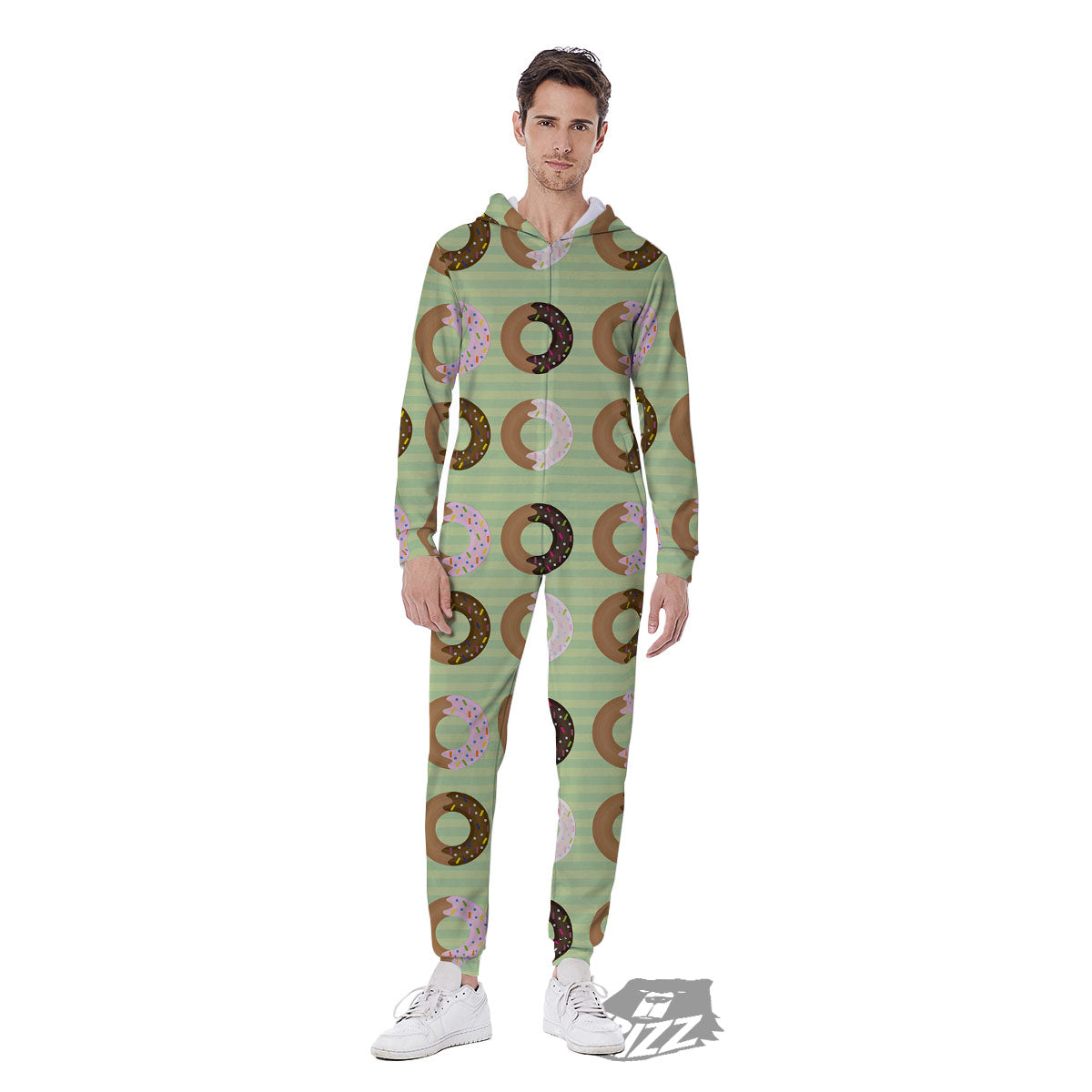 Donut Striped Green Print Pattern Men's Jumpsuit-grizzshop