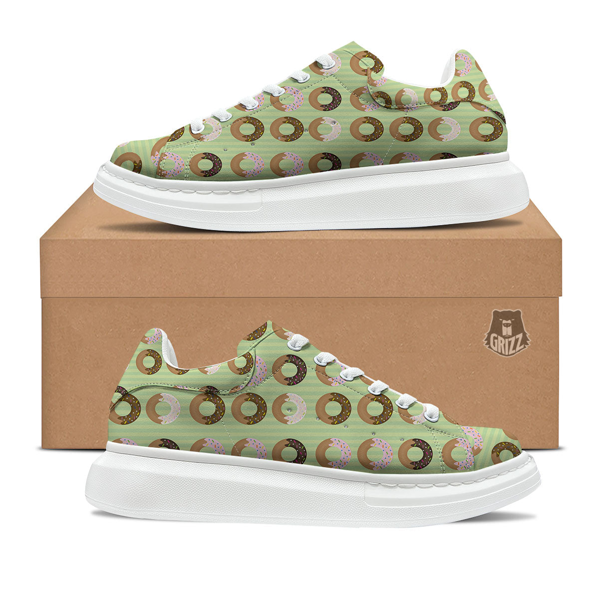 Donut Striped Green Print Pattern Platform Shoes-grizzshop