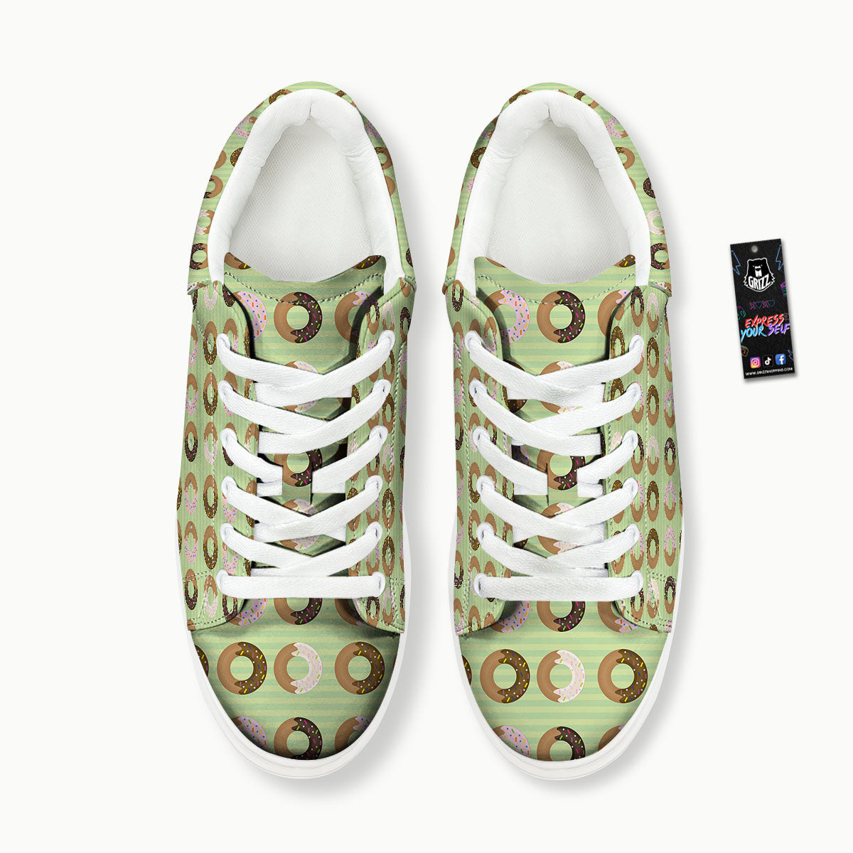Donut Striped Green Print Pattern Platform Shoes-grizzshop