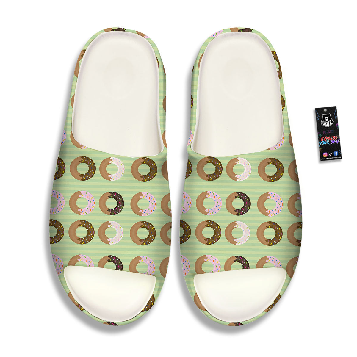 Donut Striped Green Print Pattern Sandals-grizzshop