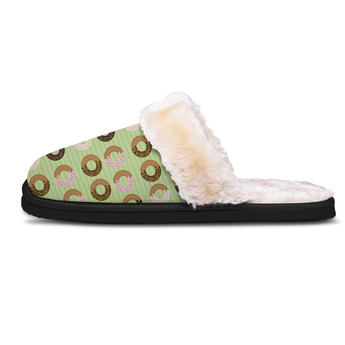 Donut Striped Green Print Pattern Slippers-grizzshop
