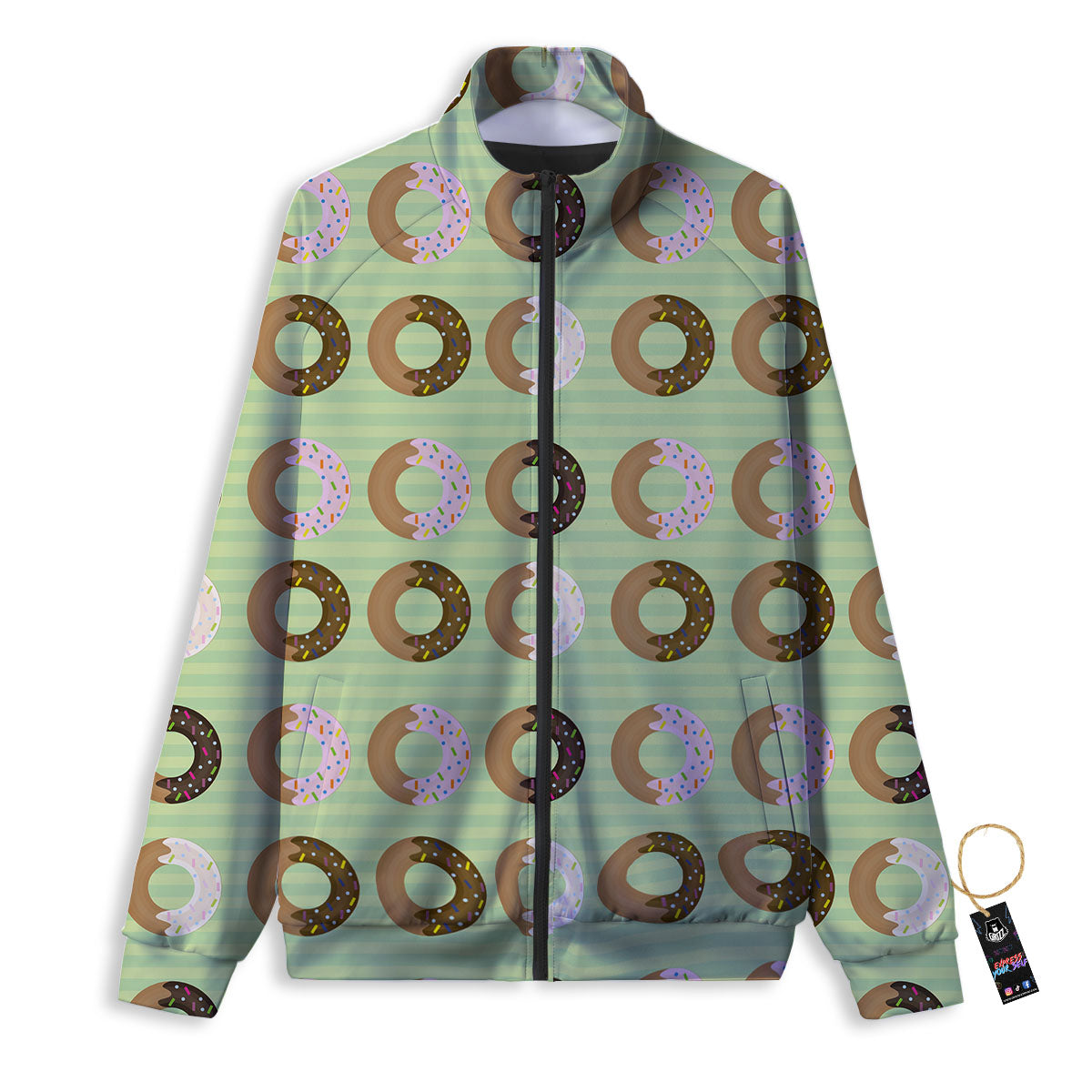 Donut Striped Green Print Pattern Track Jacket-grizzshop