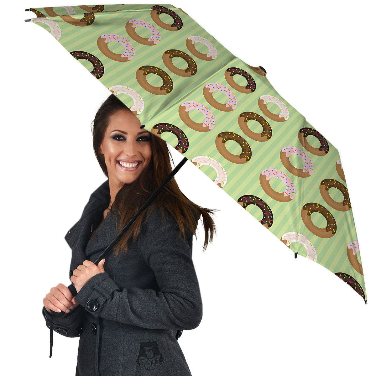 Donut Striped Green Print Pattern Umbrella-grizzshop