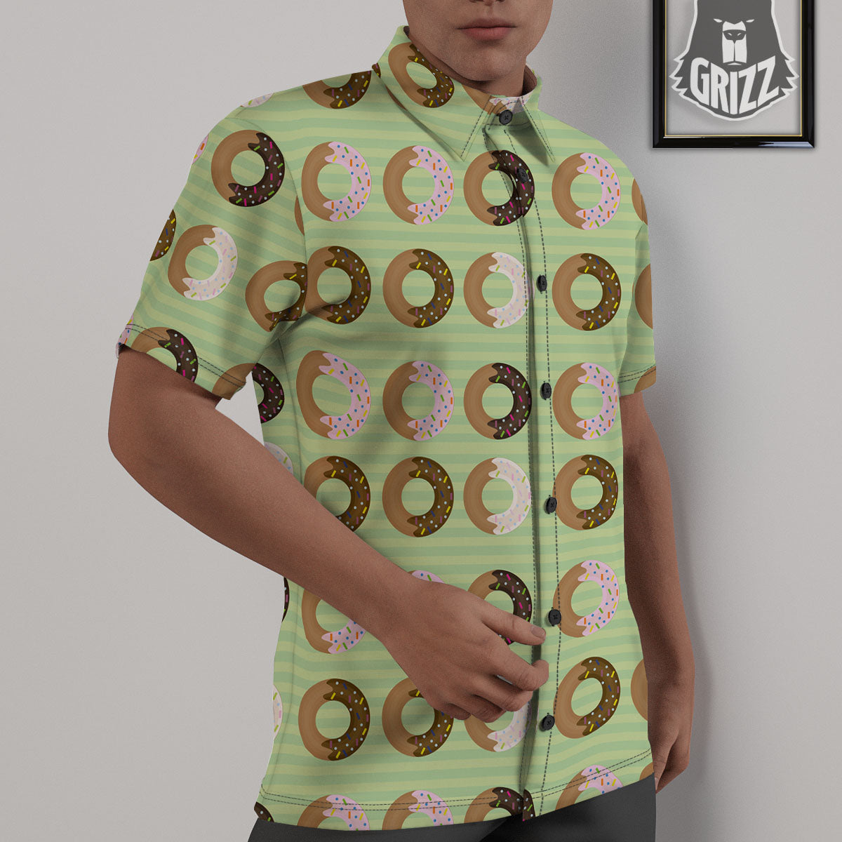 Donut Striped Green Print Pattern Untucked Shirts-grizzshop