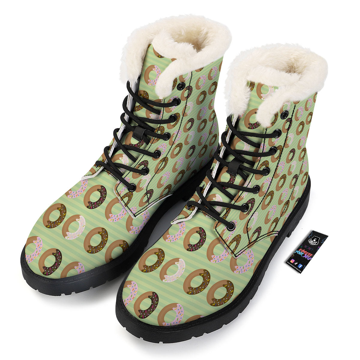 Donut Striped Green Print Pattern Winter Boots-grizzshop