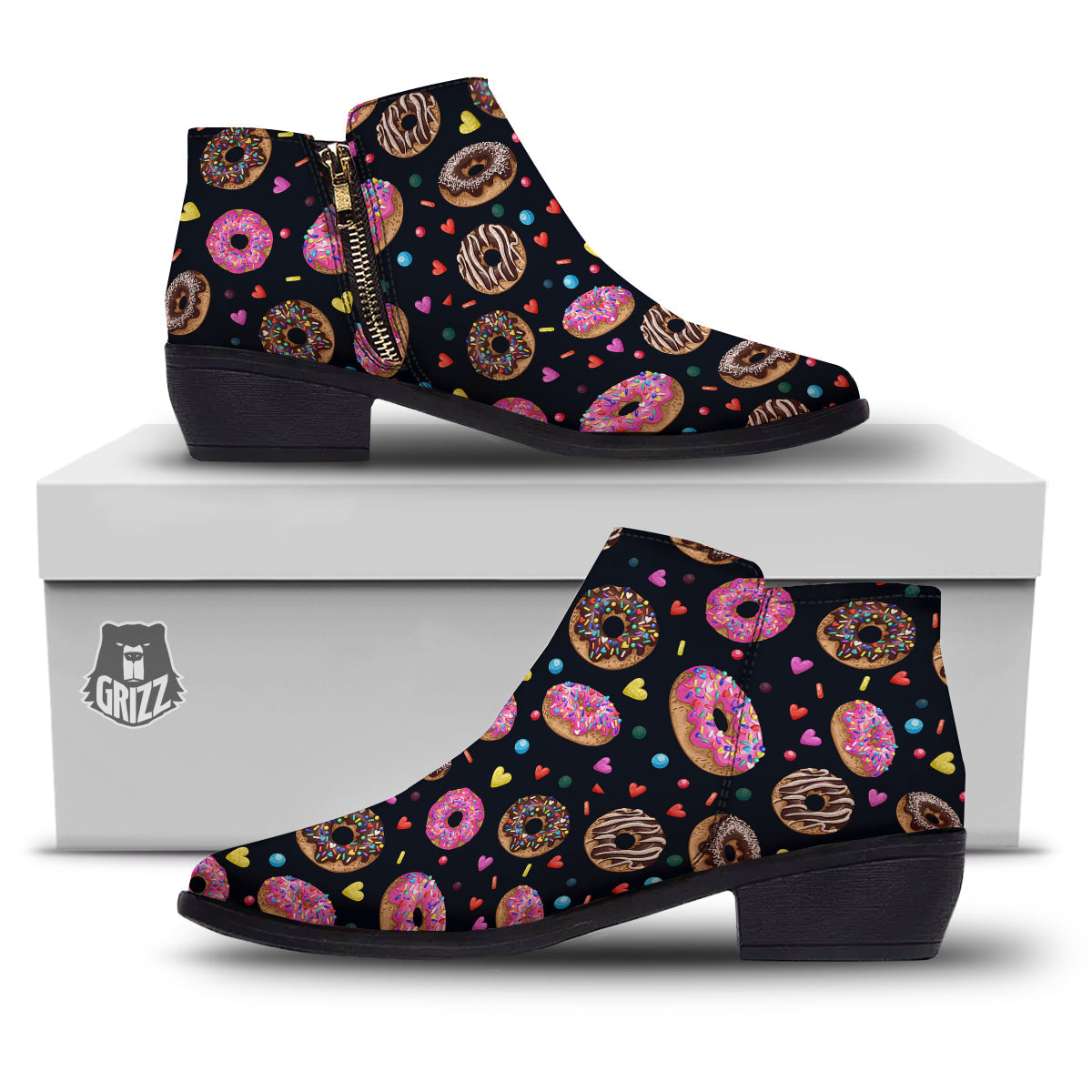 Donut Yummy Print Pattern Ankle Boots-grizzshop