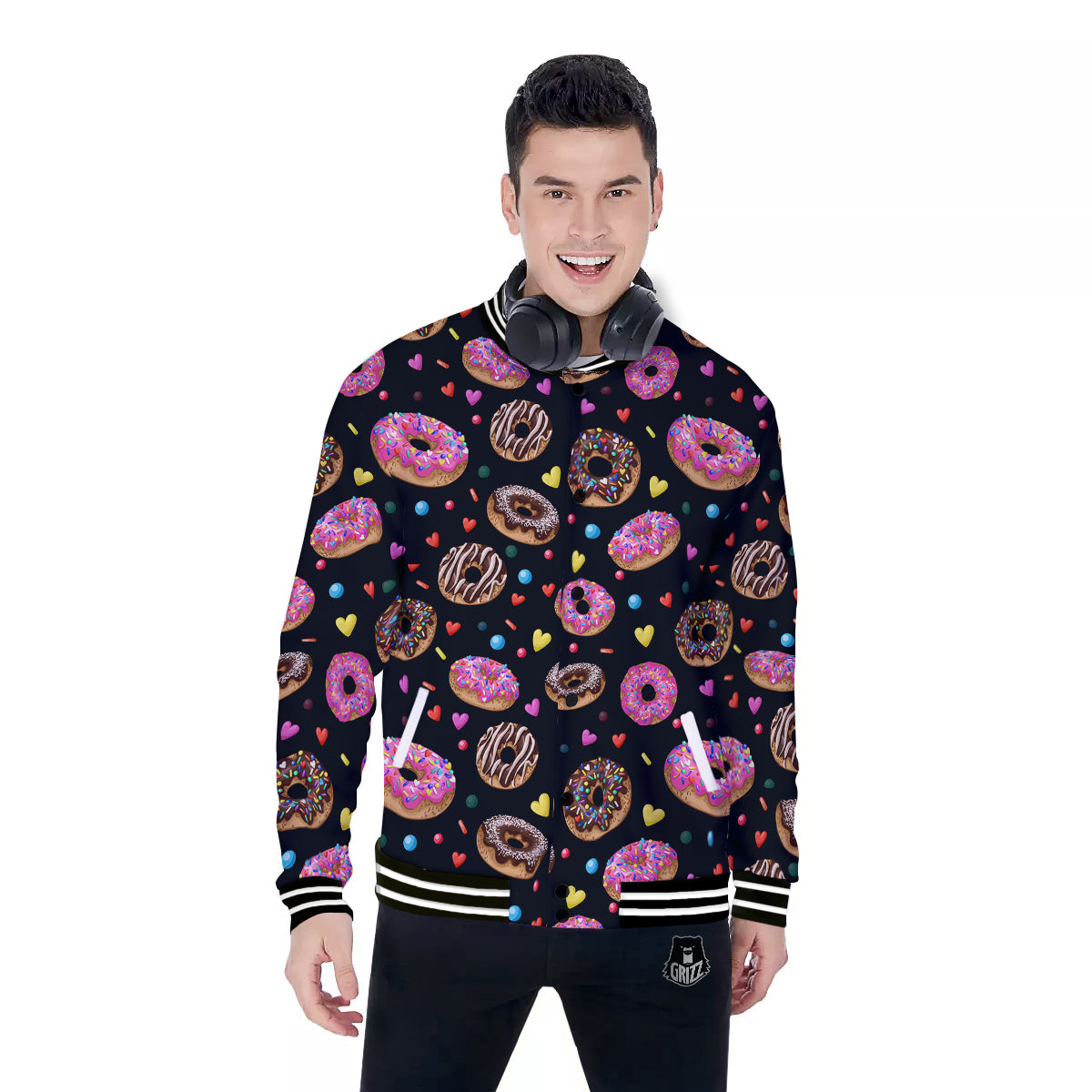 Donut Yummy Print Pattern Baseball Jacket-grizzshop