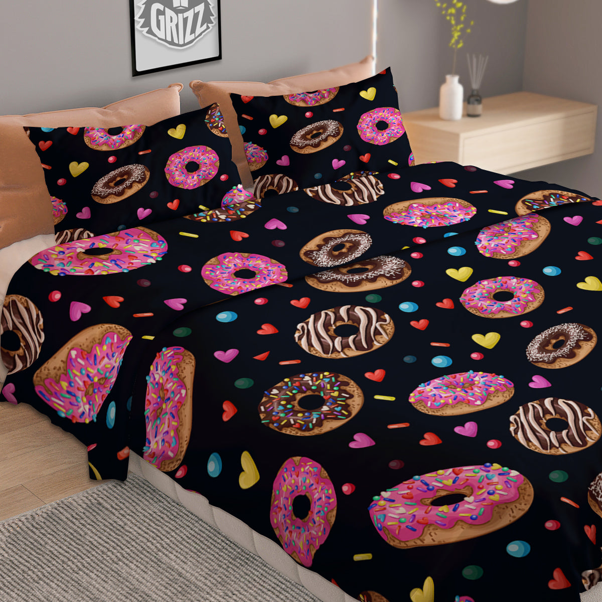 Donut Yummy Print Pattern Duvet Cover Bedding Set