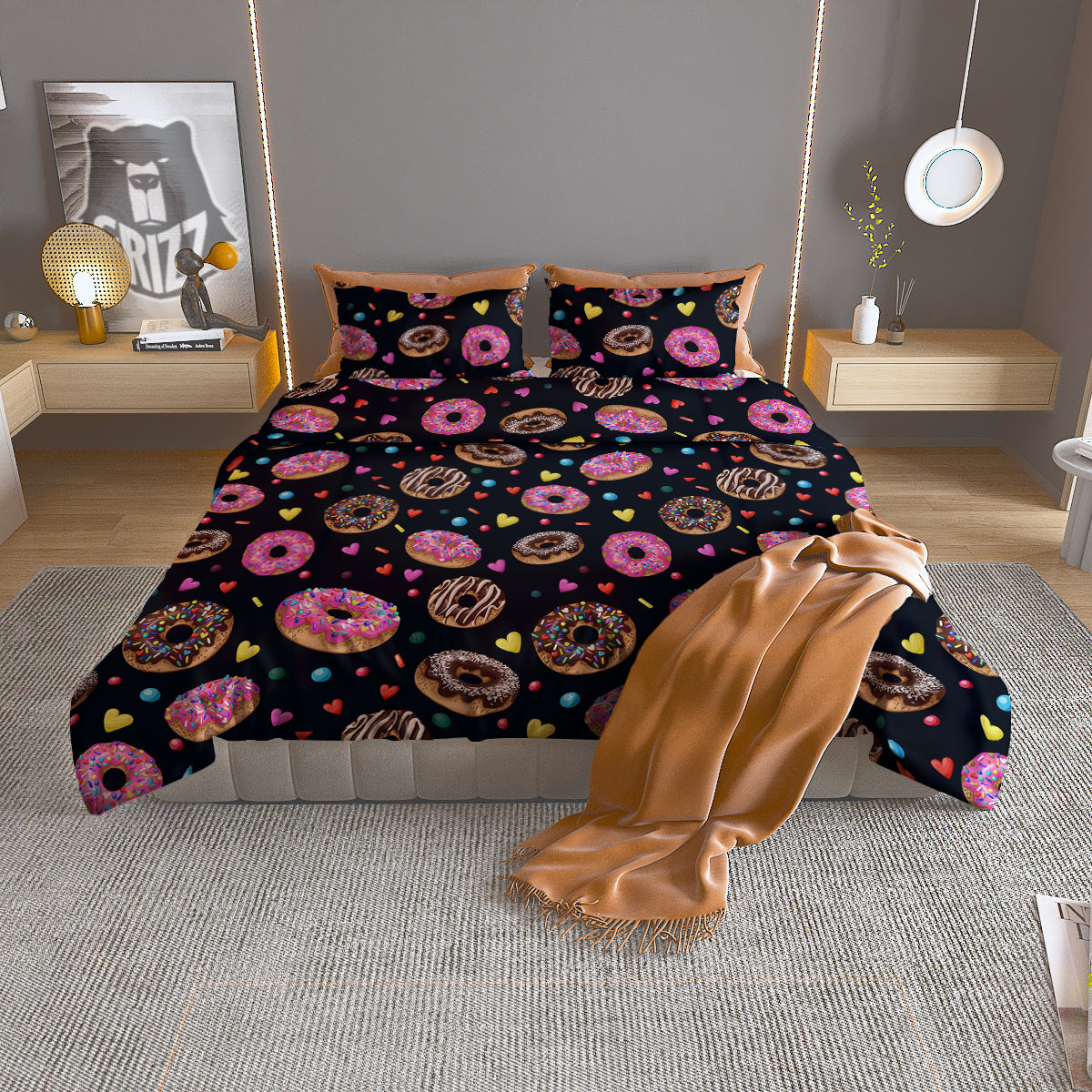 Donut Yummy Print Pattern Duvet Cover Bedding Set