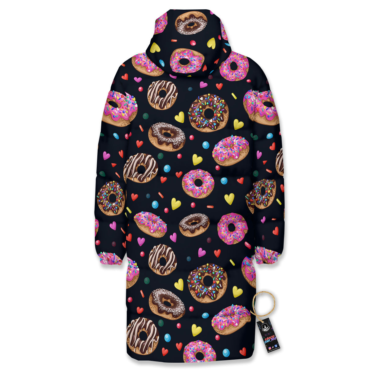 Donut Yummy Print Pattern Long Down Jacket-grizzshop