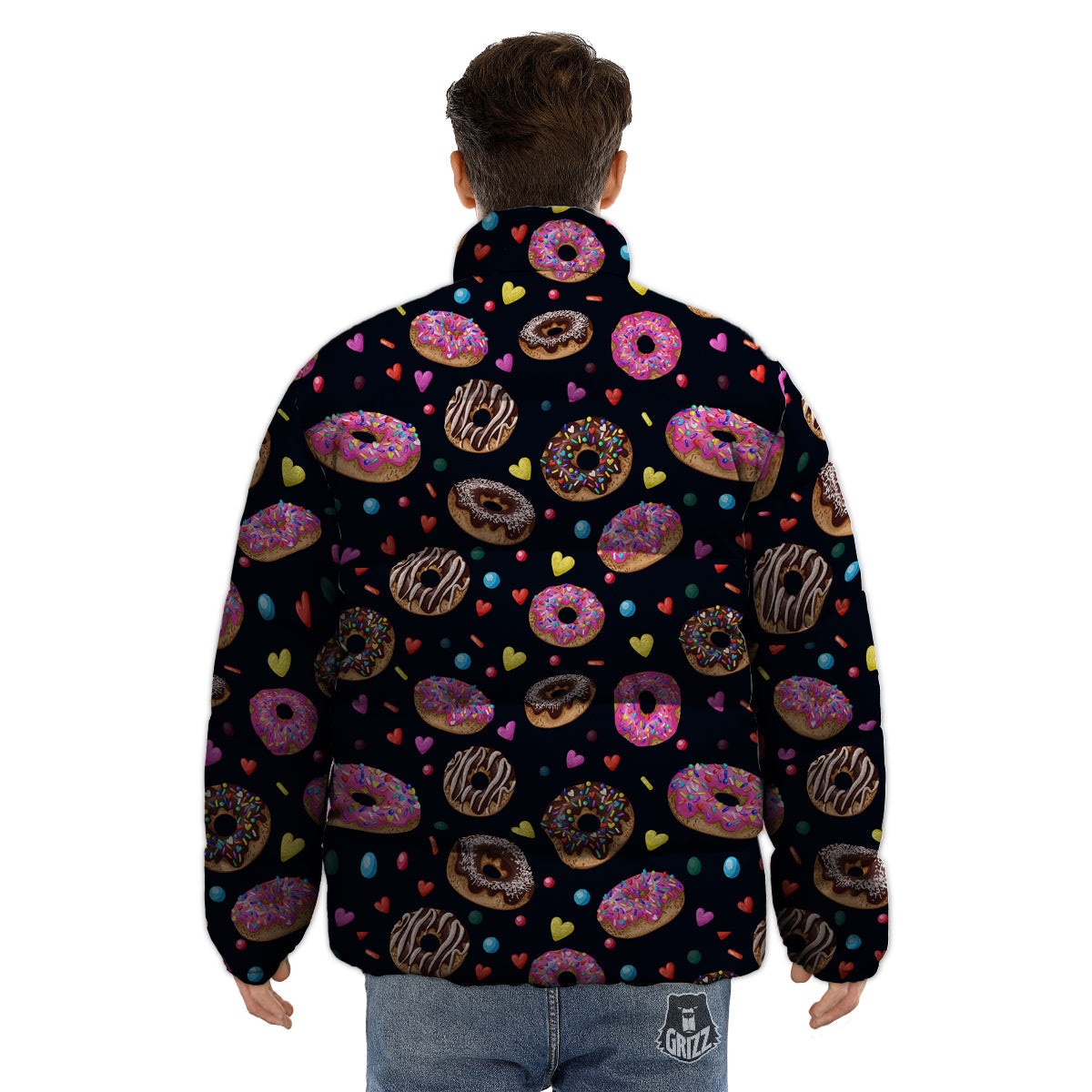 Donut Yummy Print Pattern Puffer Jacket-grizzshop