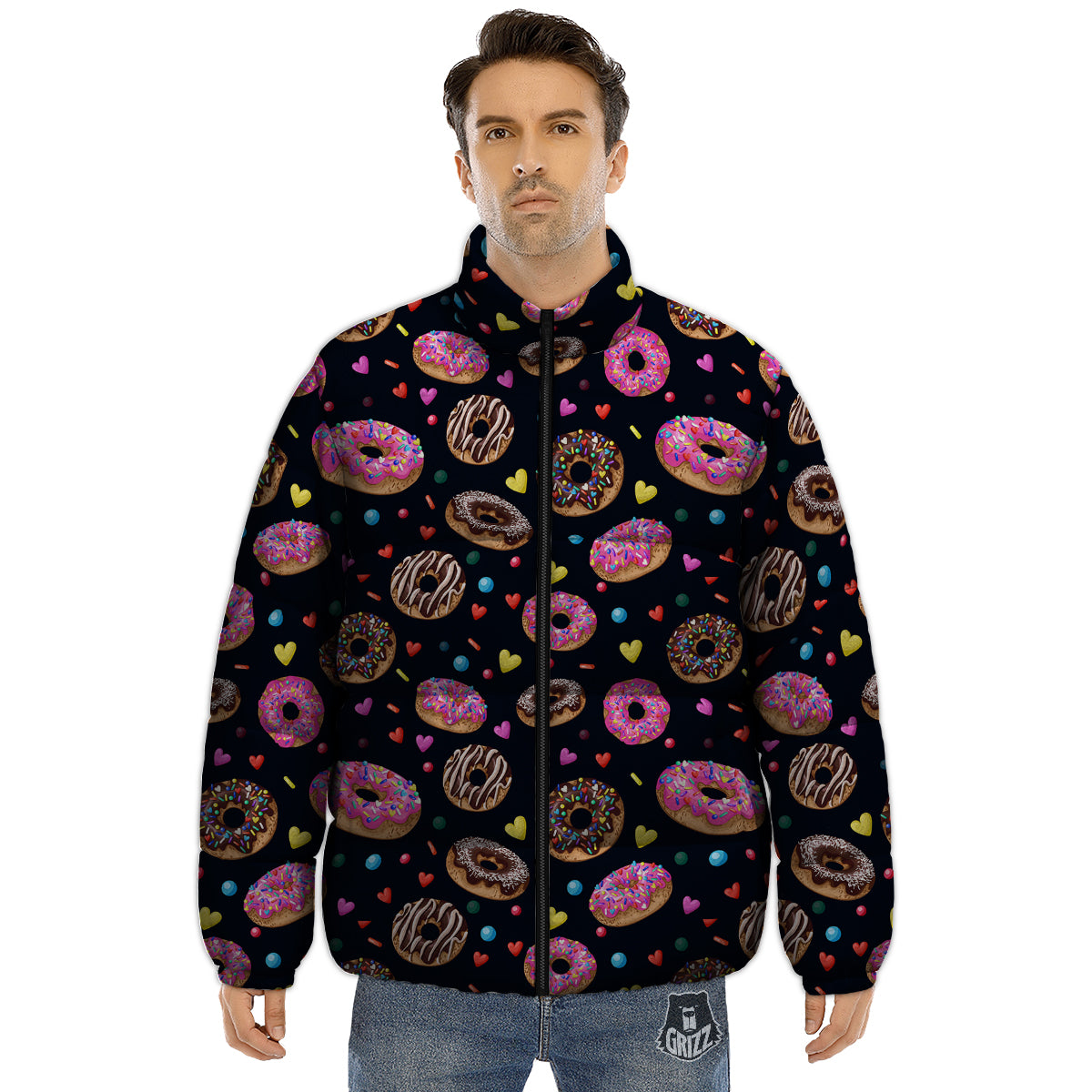Donut Yummy Print Pattern Puffer Jacket-grizzshop