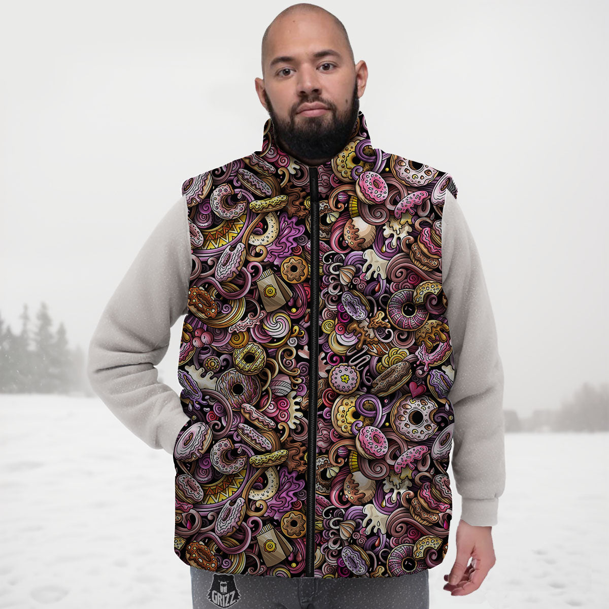 Donut Graffiti Print Pattern Down Vest