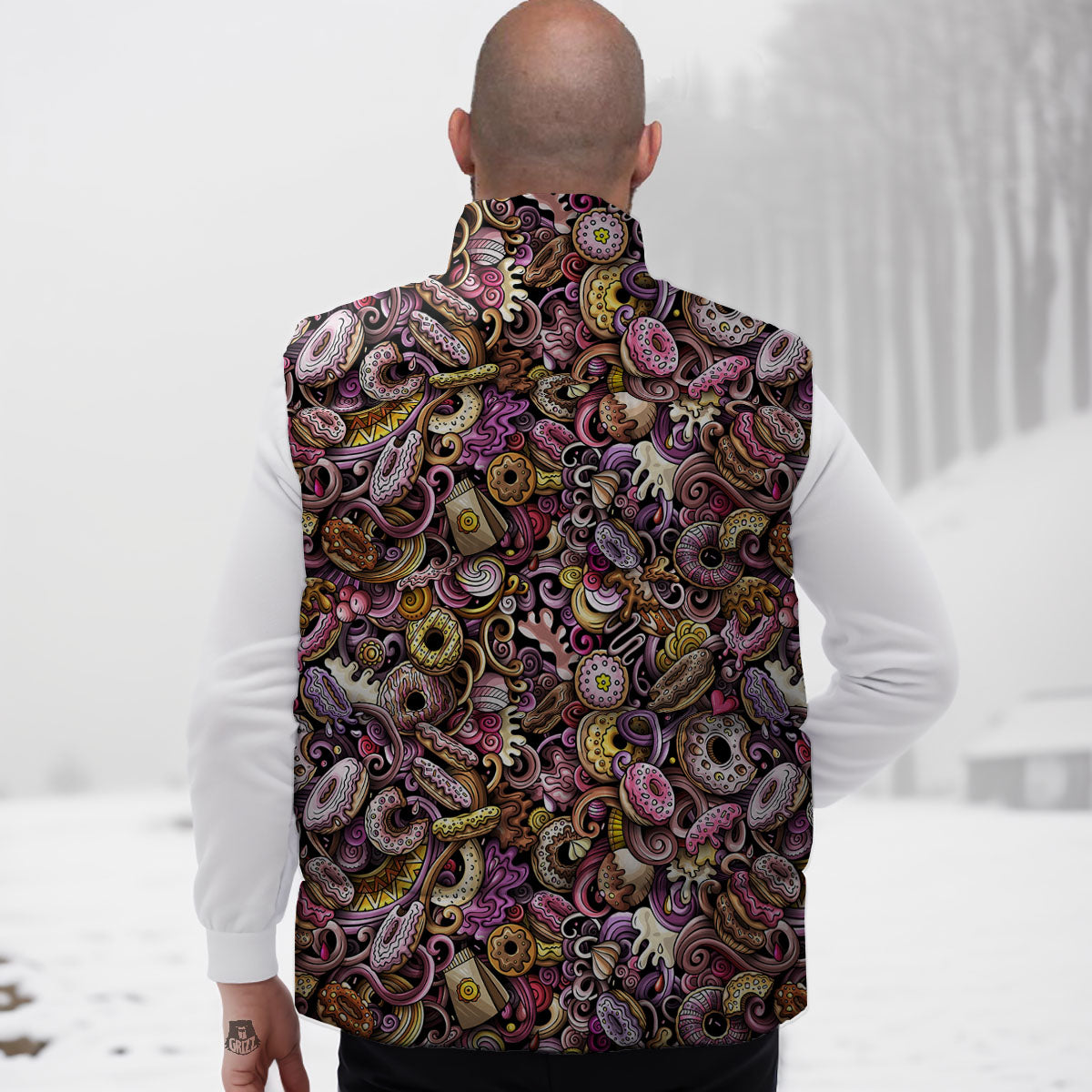 Donut Graffiti Print Pattern Down Vest