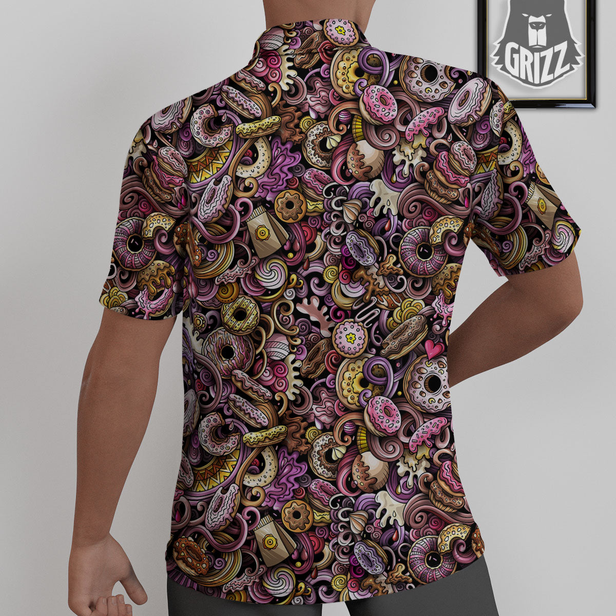 Donut Graffiti Print Pattern Untucked Shirts-grizzshop