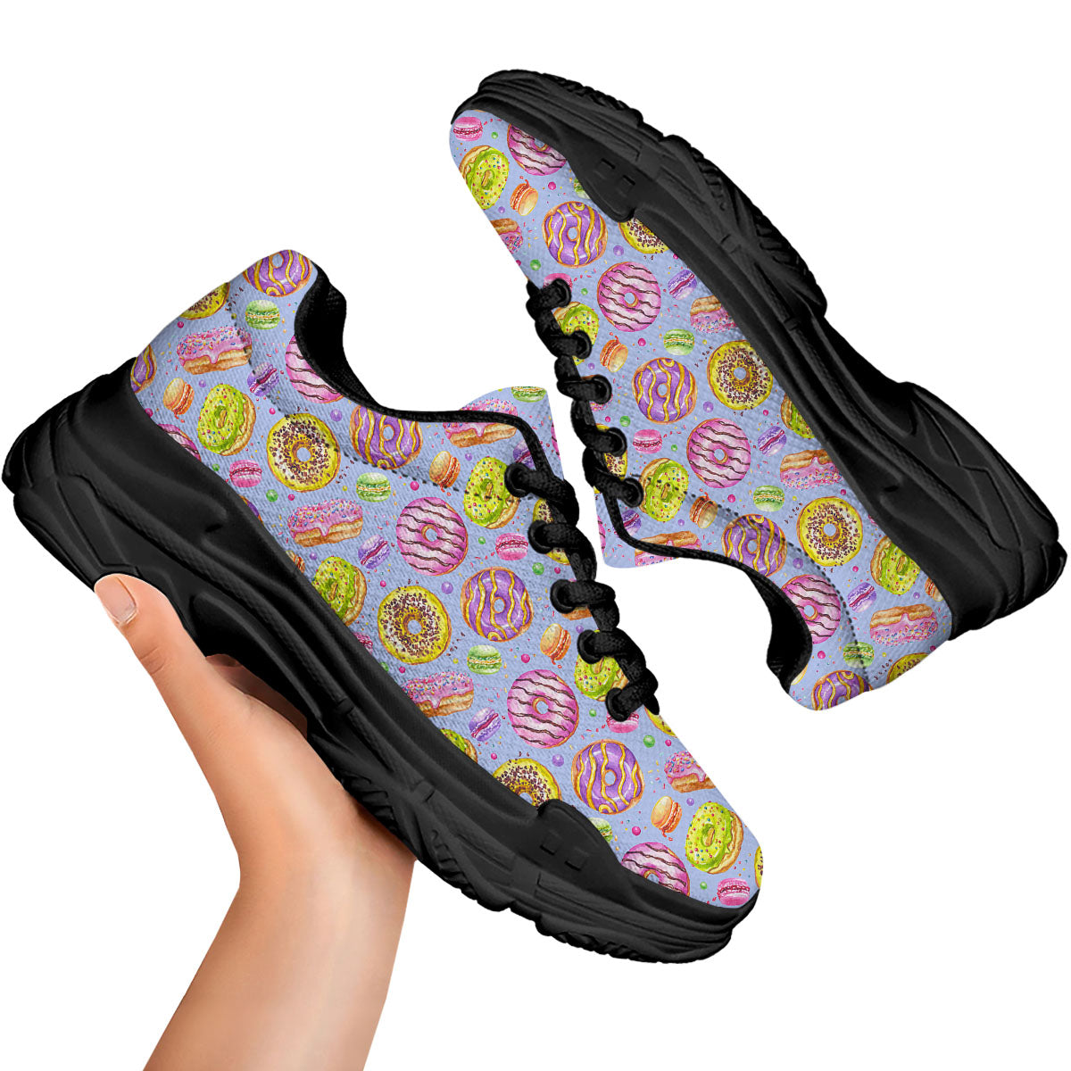 Donuts Print Pattern Black Chunky Shoes-grizzshop