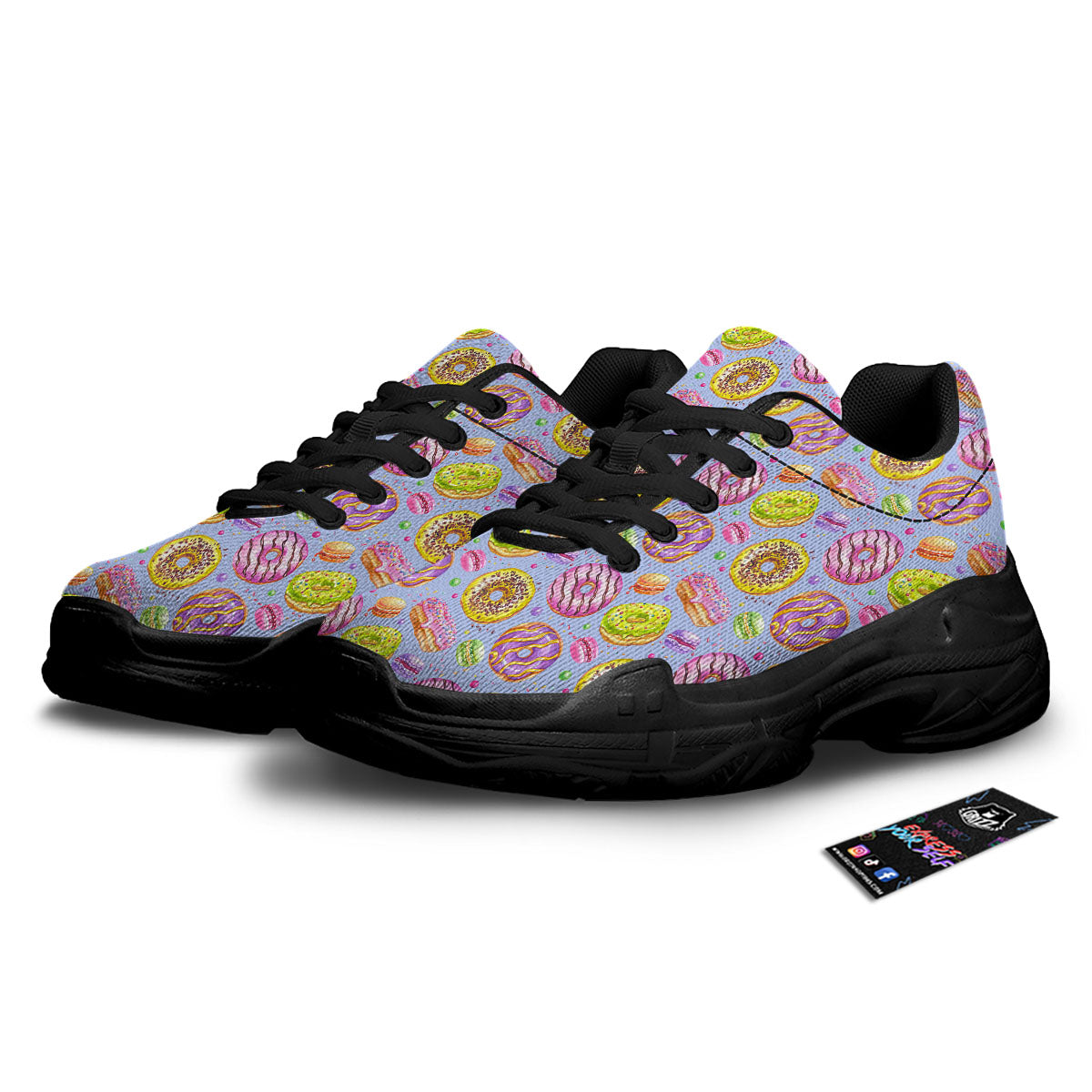 Donuts Print Pattern Black Chunky Shoes-grizzshop