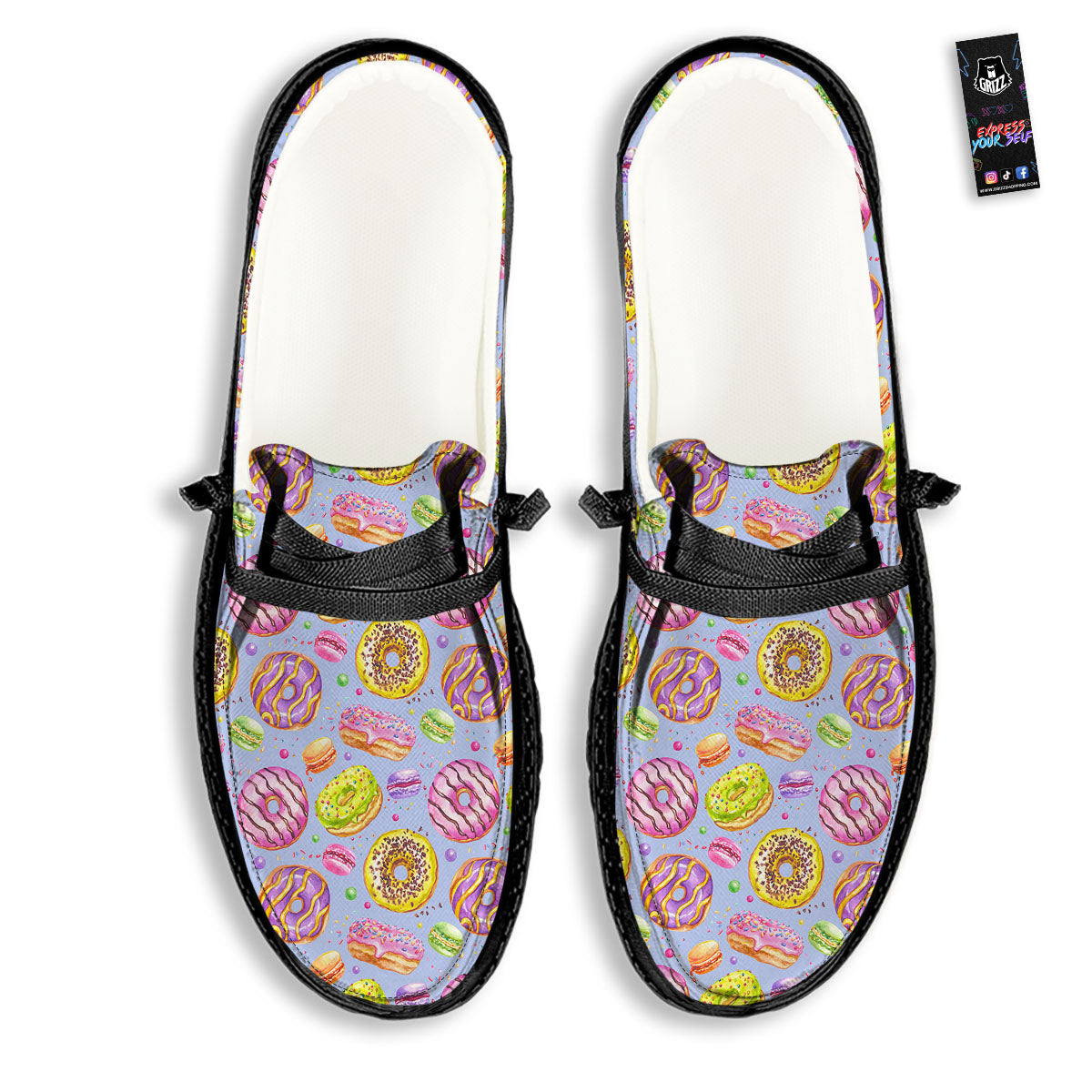 Donuts Print Pattern Black Loafers-grizzshop
