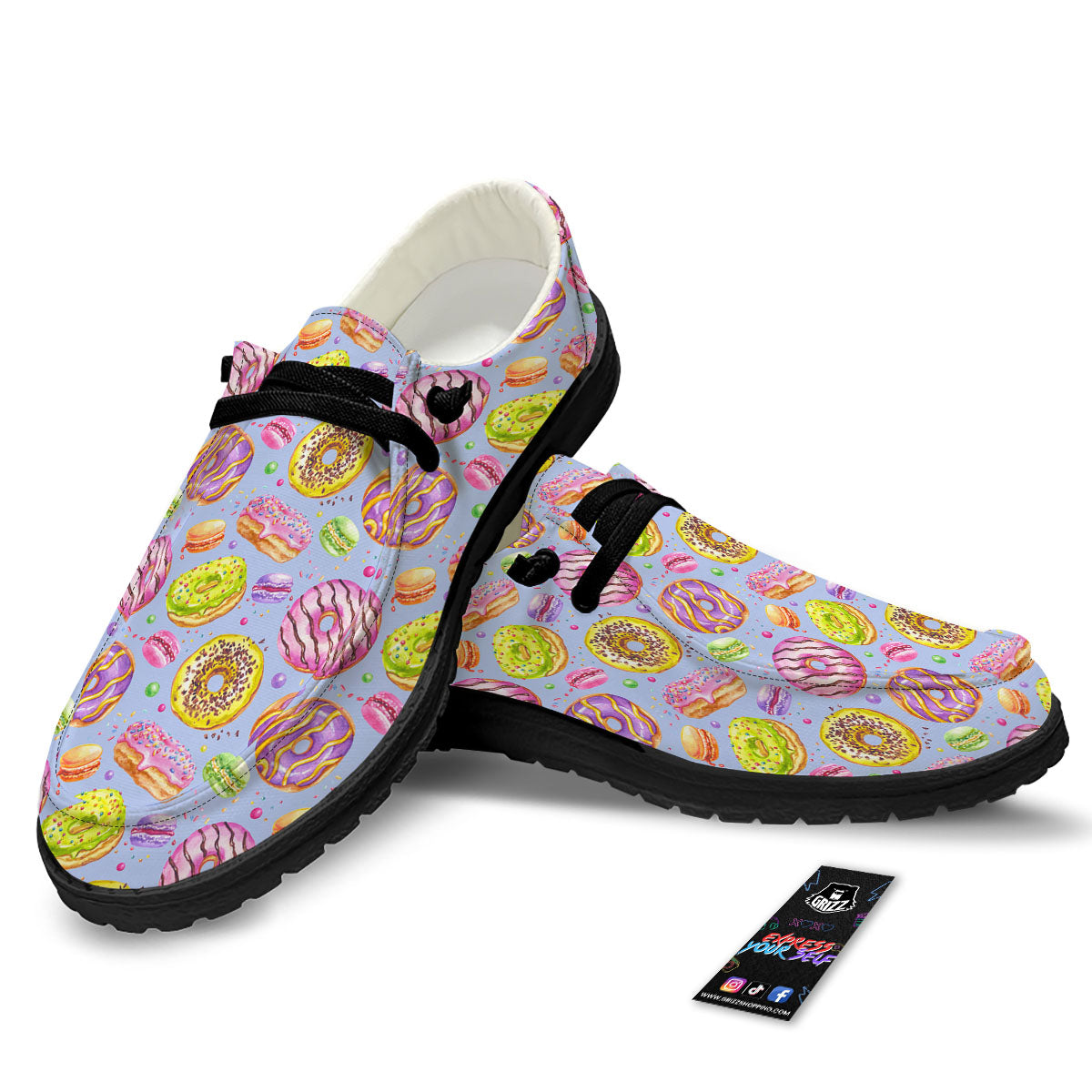 Donuts Print Pattern Black Loafers-grizzshop
