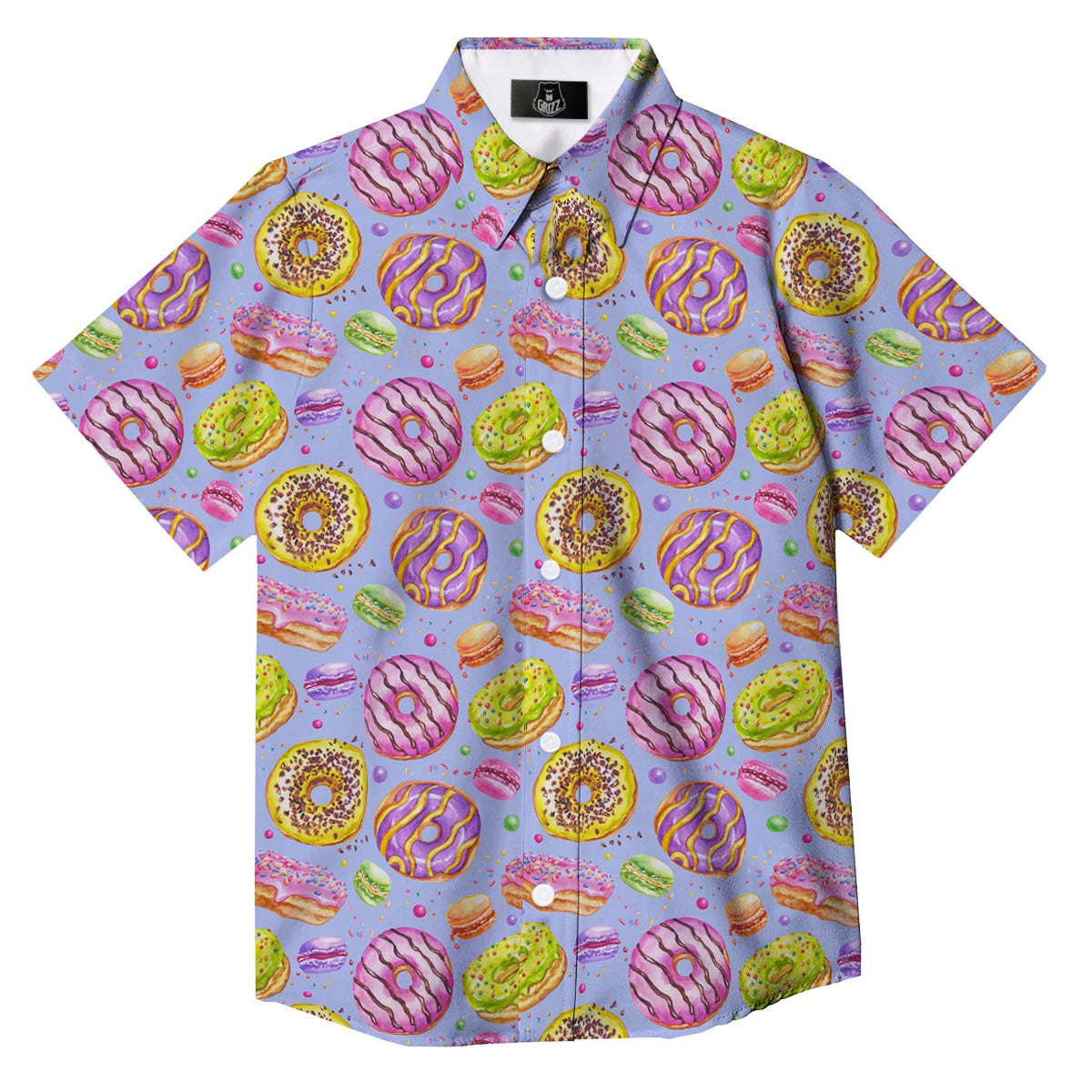 Donuts Print Pattern Button Up Shirt-grizzshop