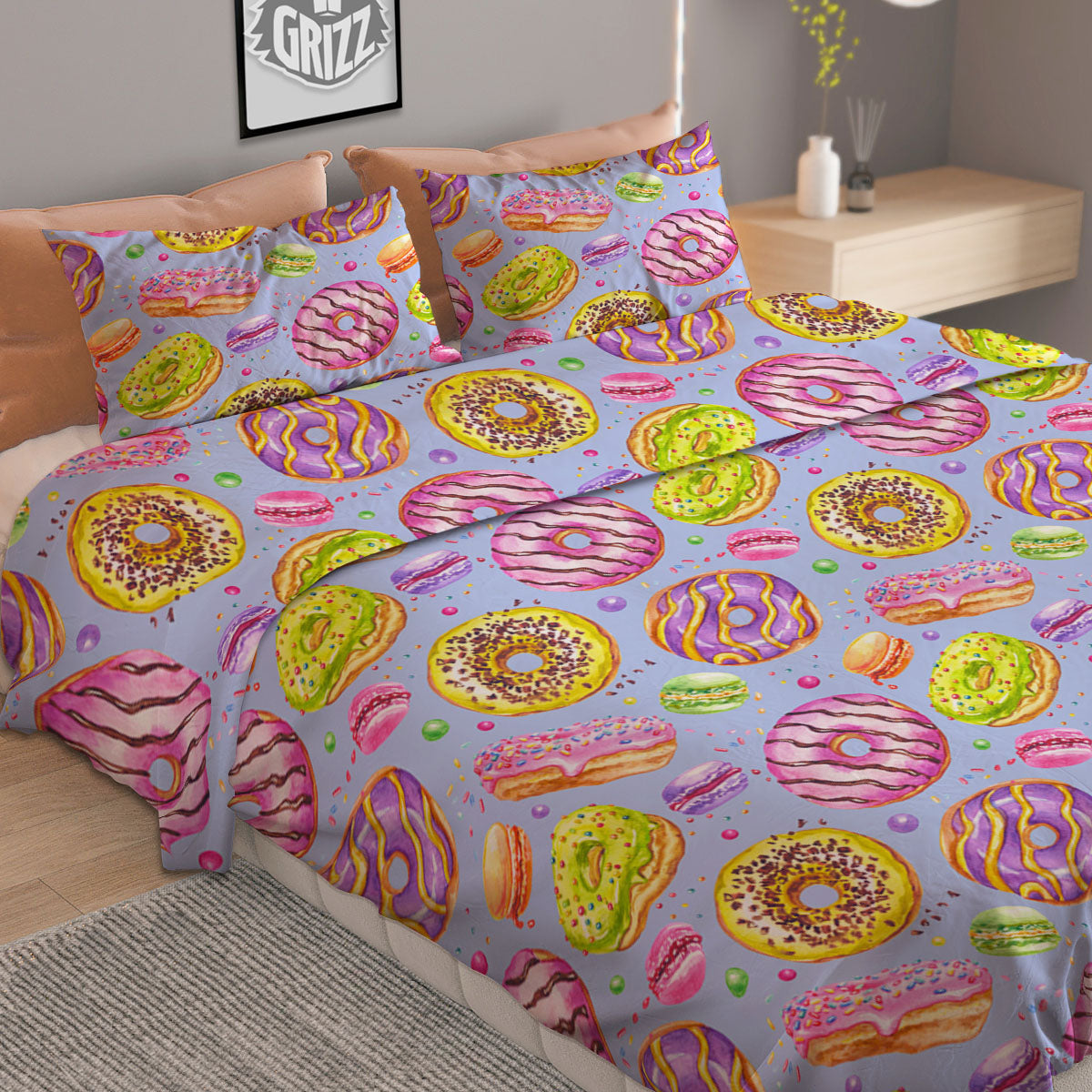 Donuts Print Pattern Duvet Cover Bedding Set