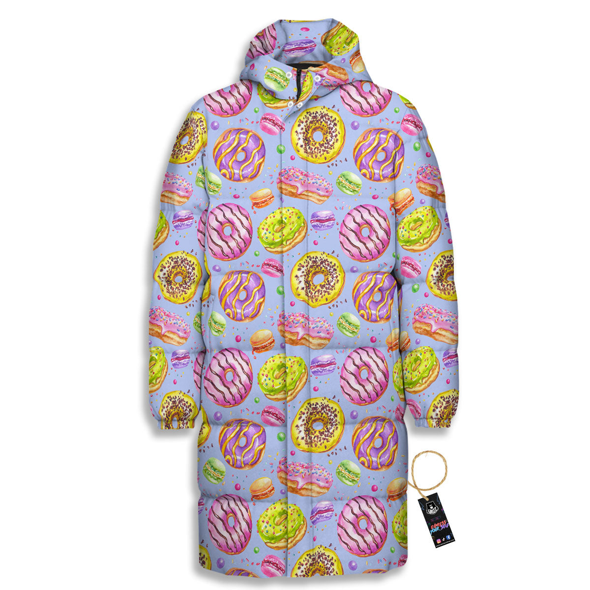 Donuts Print Pattern Long Down Jacket-grizzshop