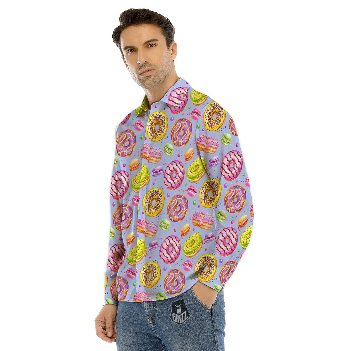 Donuts Print Pattern Men's Dress Shirts-grizzshop