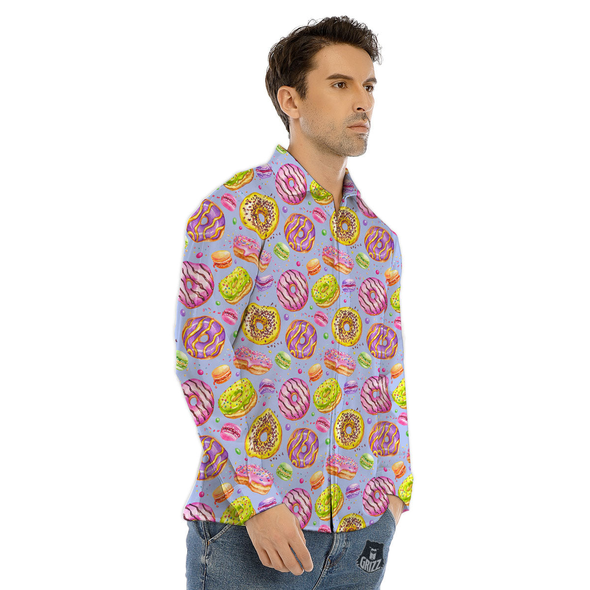 Donuts Print Pattern Men's Dress Shirts-grizzshop